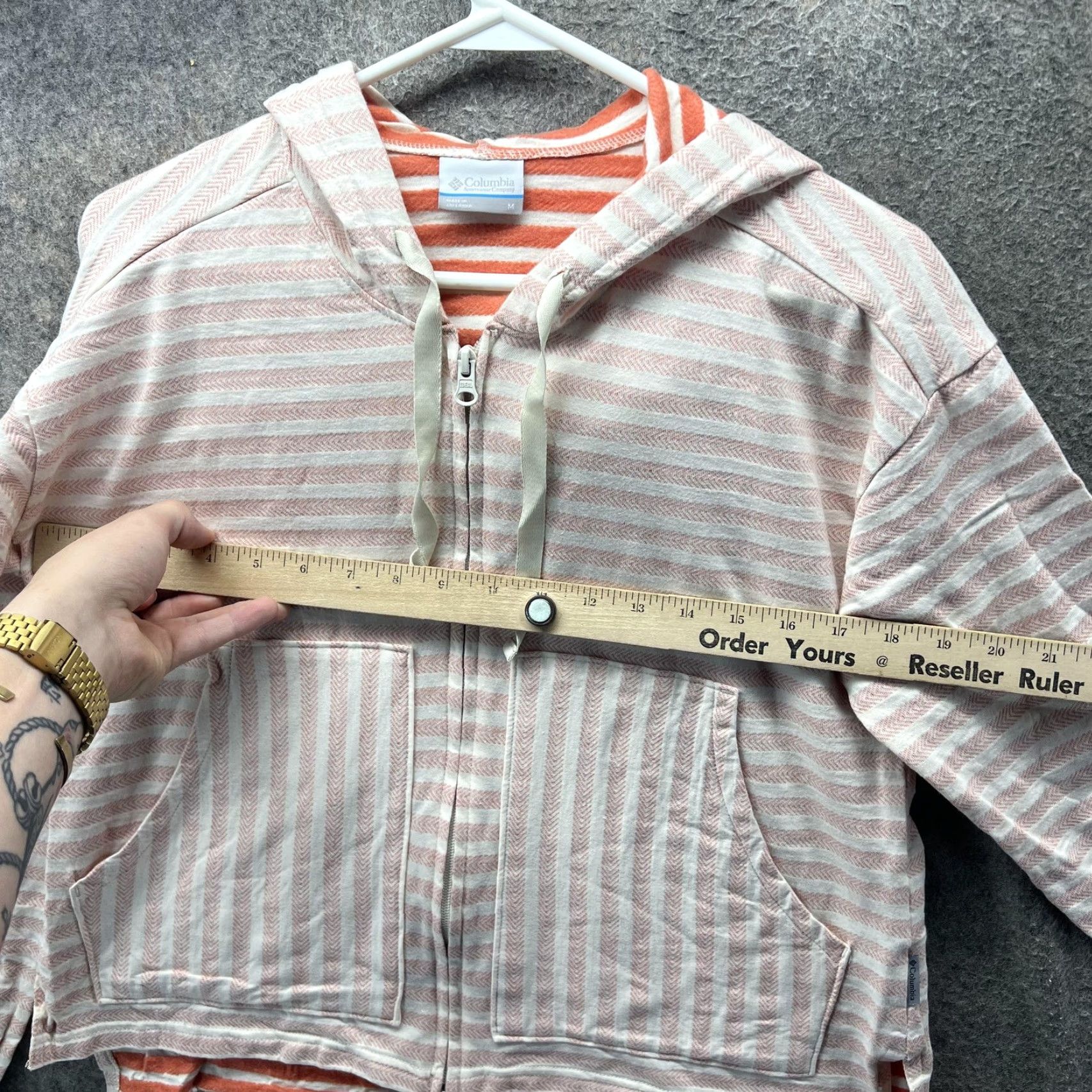 Vintage Columbia Hoodie Womens Medium Pink White Stripe Full Zip Cotton Blend Casual Size M / US 6-8 / IT 42-44 - 4 Thumbnail