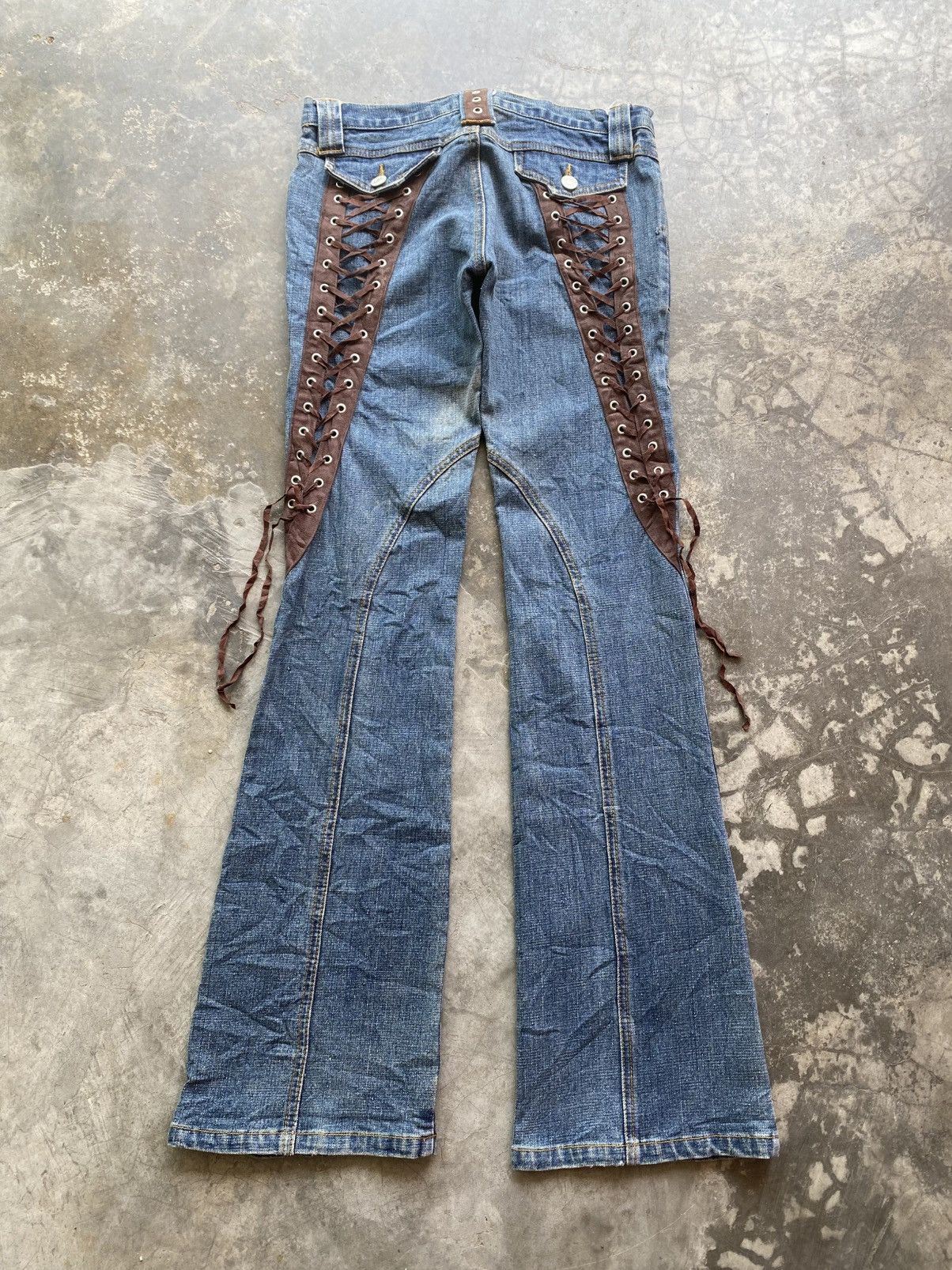 Le Grande Bleu (L.G.B.) × Tornado Mart Vintage Lace Up Stretchable Flared Jeans Size 27" / US 4 / IT 40 - 1 Thumbnail