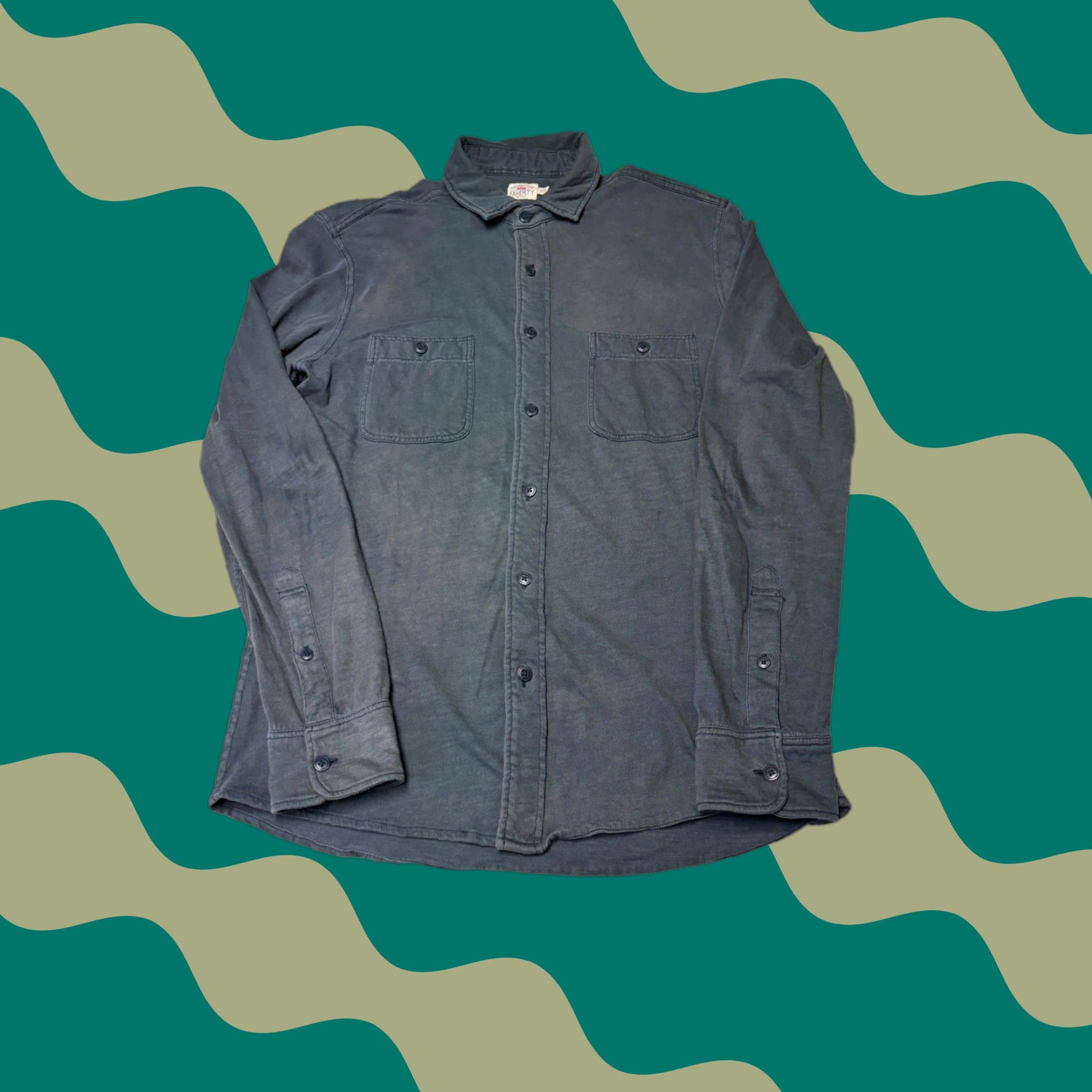 Faherty Faherty Brand Button-Up Shirt Gray Long Sleeve M Knit Organic Cotton Button-Through Chest Pockets Casual Travel Mens Size US M / EU 48-50 / 2 - 1 Thumbnail