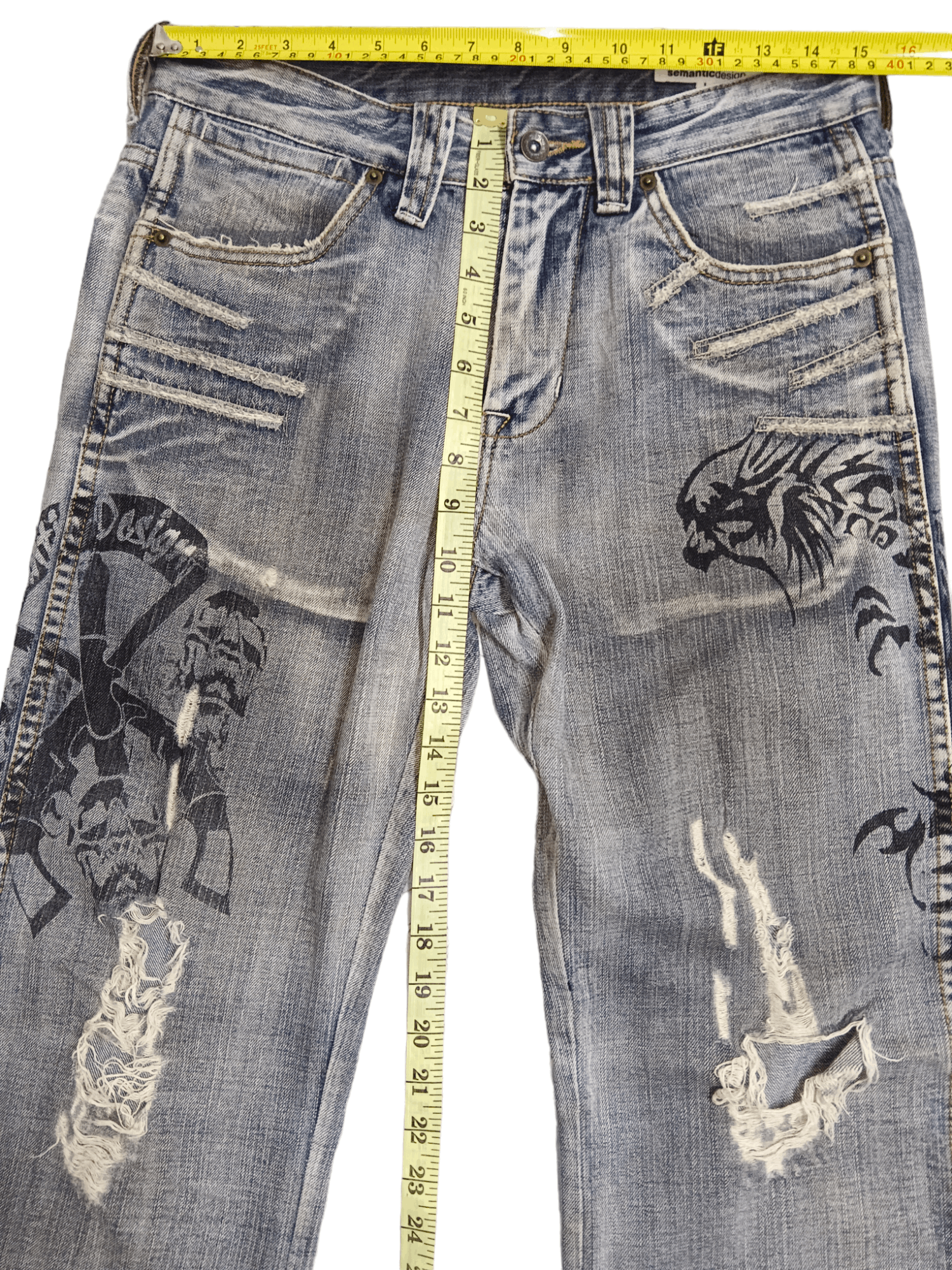 semanticdesign Semantic Design Tribal Tattoo Distressed Flare Denim Size US 30 / EU 46 - 10 Thumbnail