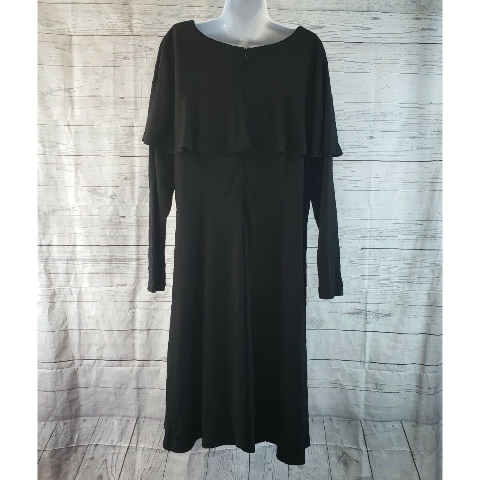 Vintage VINTAGE Eloquii Womens Dress Sz 20 Solid Black Long Sleeve Ruffle Rayon Blend Knee Length Womens Size 3XL / US 20-22 - 3 Thumbnail