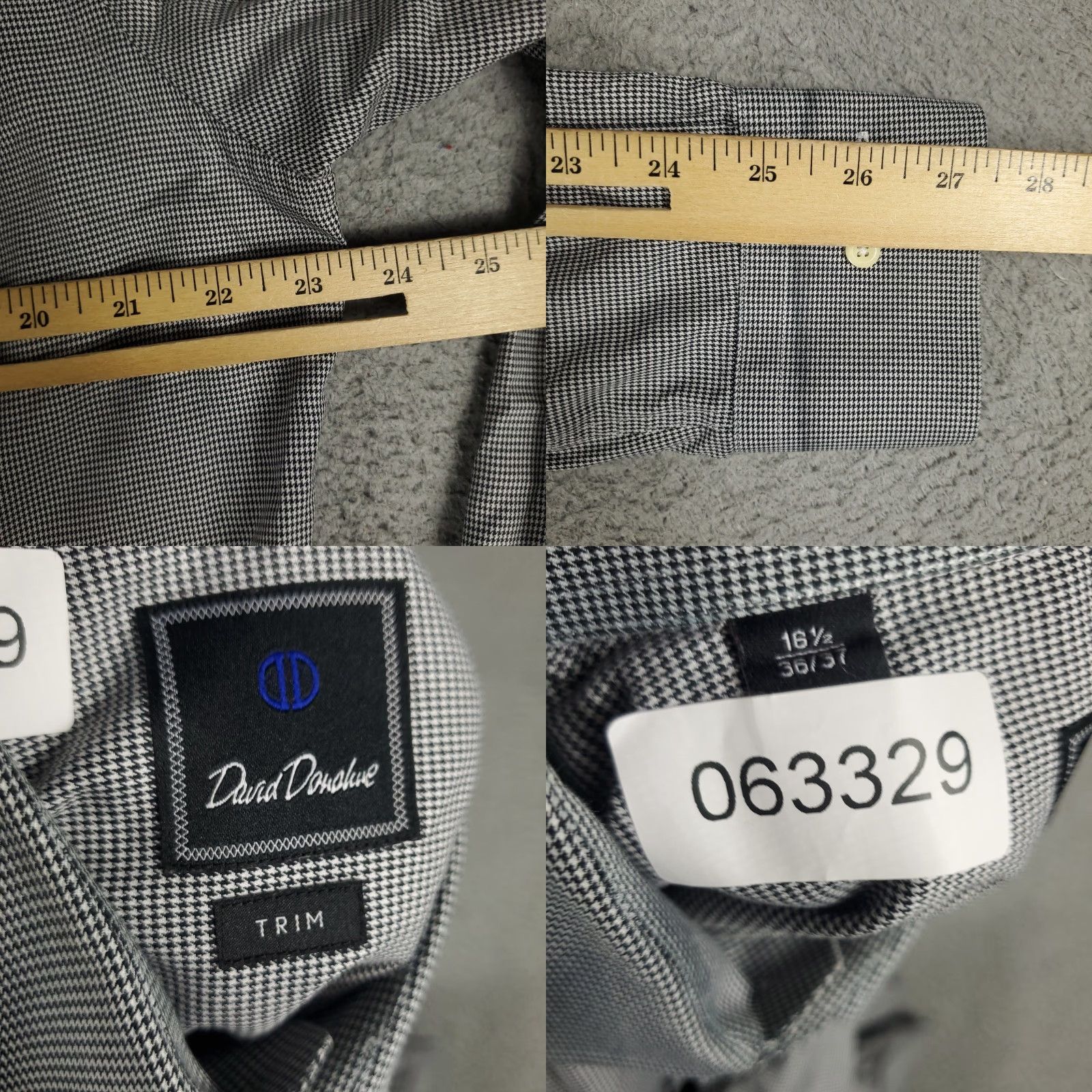 David Donahue David Donahue Dress Shirt Mens 16.5 Blue Houndstooth Pattern Long Sleeve Button Up 100% Cotton Regular Navy Mens Size 42R - 8 Thumbnail