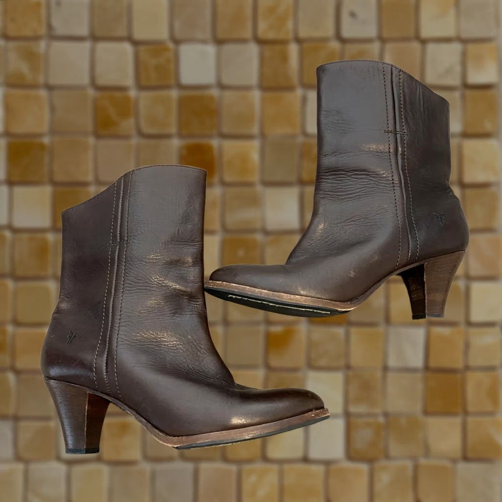 Frye Frye Boots Womens 8 Brown Leather Mid Calf Pull On Cone Heel Western 77083 Size US 8 / IT 38 - 1 Thumbnail