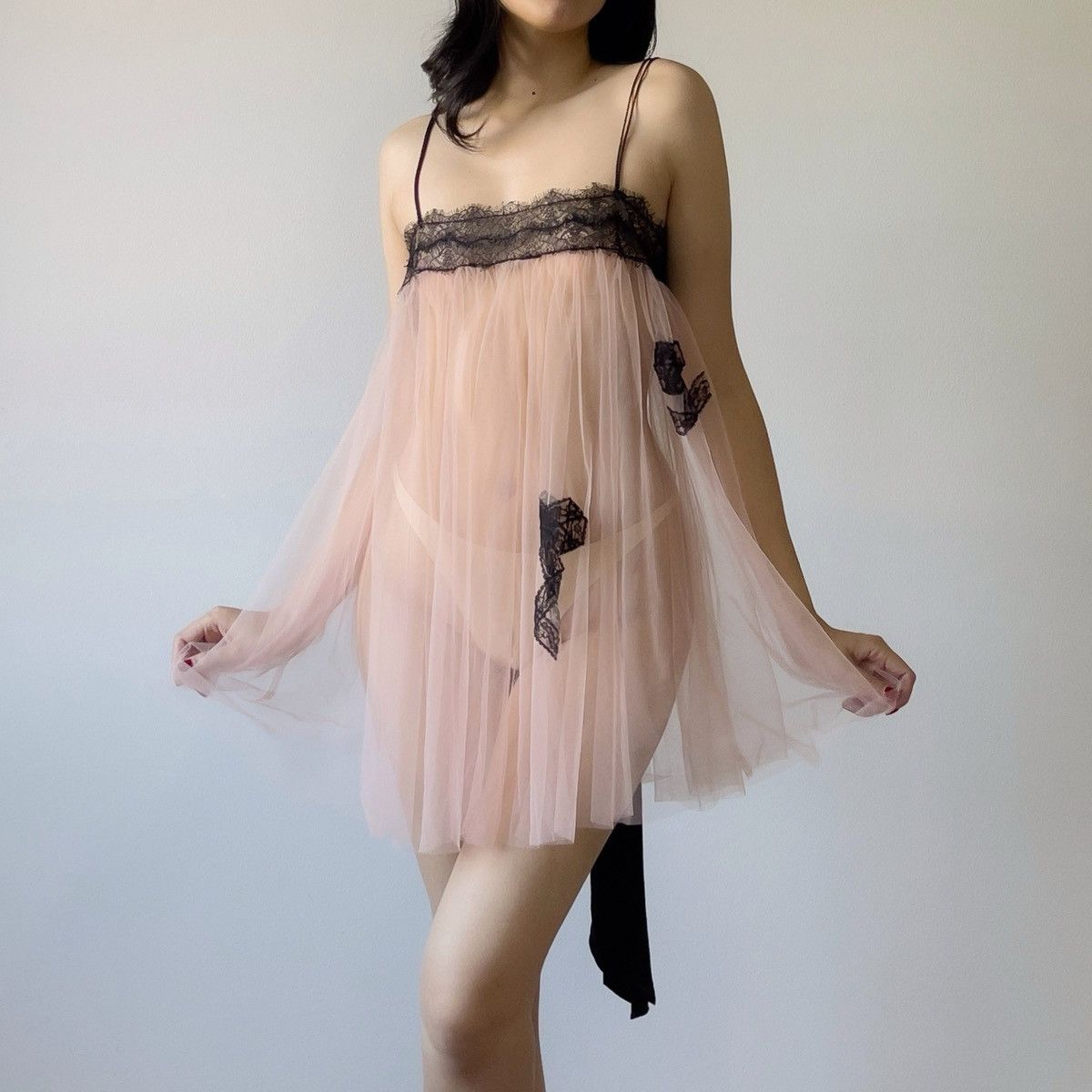 Victoria's Secret Romantic Dusty Pink Mesh & Black Lace Sheer Mini Dress/XS-M Size M / US 6-8 / IT 42-44 - 3 Thumbnail