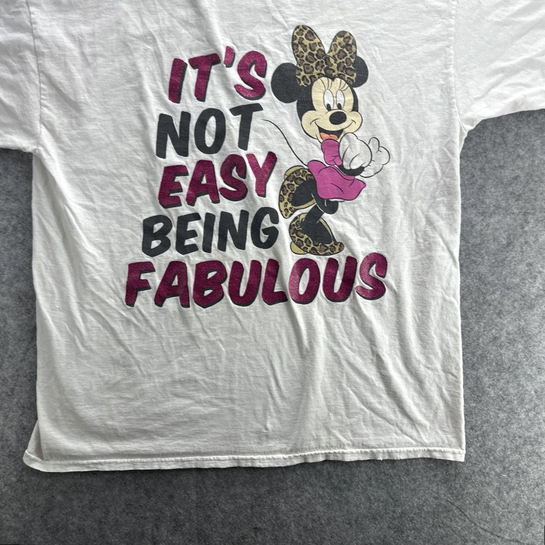 Disney VINTAGE Disney Minnie Mouse Shirt Womens Plus 1X White Graphic Tee Short Sleeve Leopard Bow Glitter Size XL / US 12-14 / IT 48-50 - 4 Thumbnail