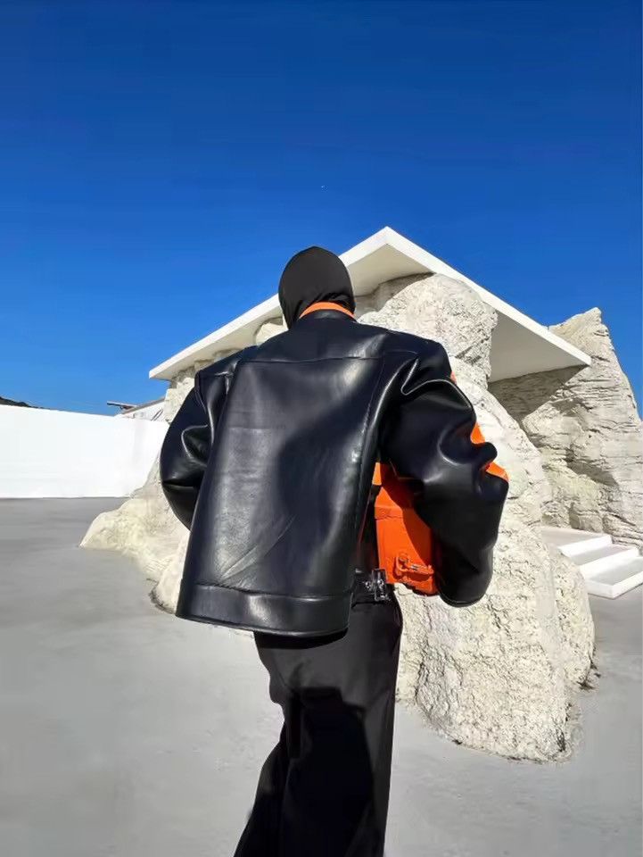 Other Motorcycle Orange and Black PU Leather Zip Up Jacket Size US L / EU 52-54 / 3 - 4 Thumbnail