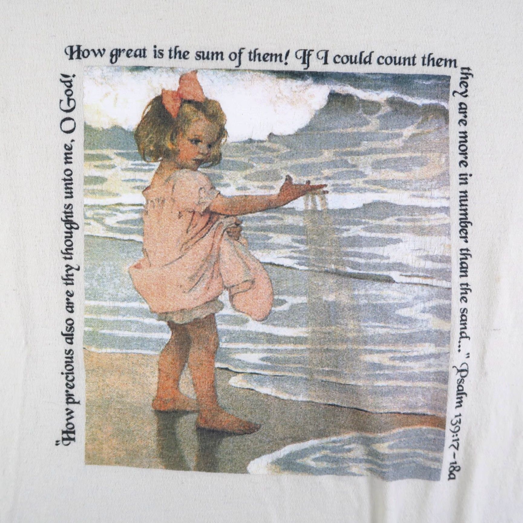 Vintage VINTAGE 2000s Y2K Jessie Willcox Smith Art T Shirt Mens M White Psalm 139:17 Graphic Print Size US M / EU 48-50 / 2 - 3 Thumbnail