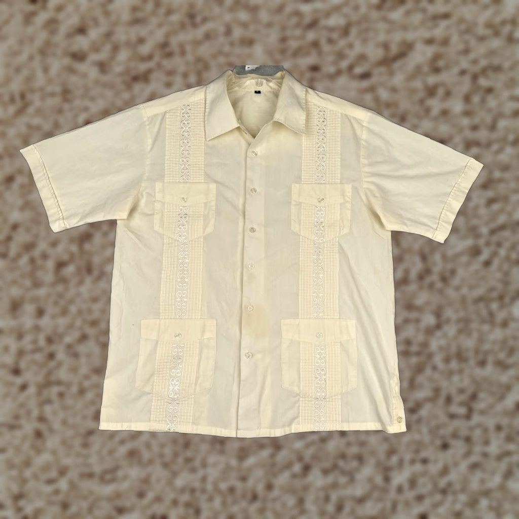 Vintage Guayabera Shirt Mens Medium White Embroidered Short Sleeve Button Up 4 Pocket Size US M / EU 48-50 / 2 - 1 Thumbnail