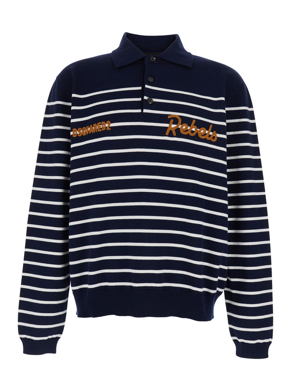 Dsquared2 Long Sleeve Polo with Logo Embroidery on the Front and All-Over Stripes in Blue Cotton for Men Size US L / EU 52-54 / 3 - 1 Thumbnail