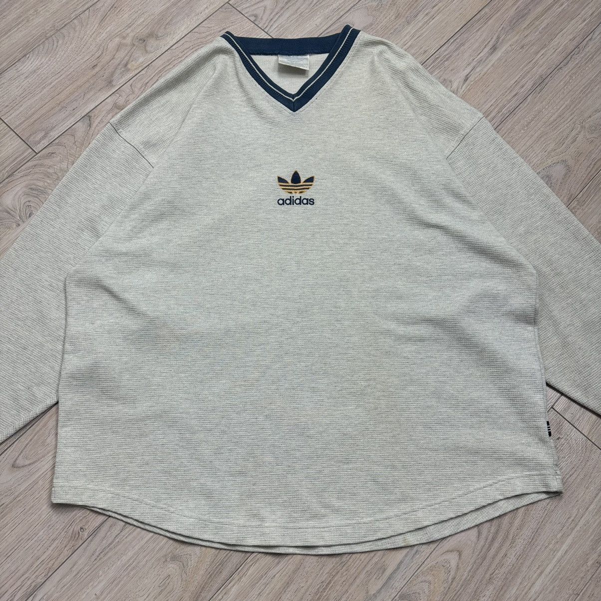 Adidas Vintage 90s Adidas Originals V-Neck Thermal Sweatshirt Size US XL / EU 56 / 4 - 2 Thumbnail
