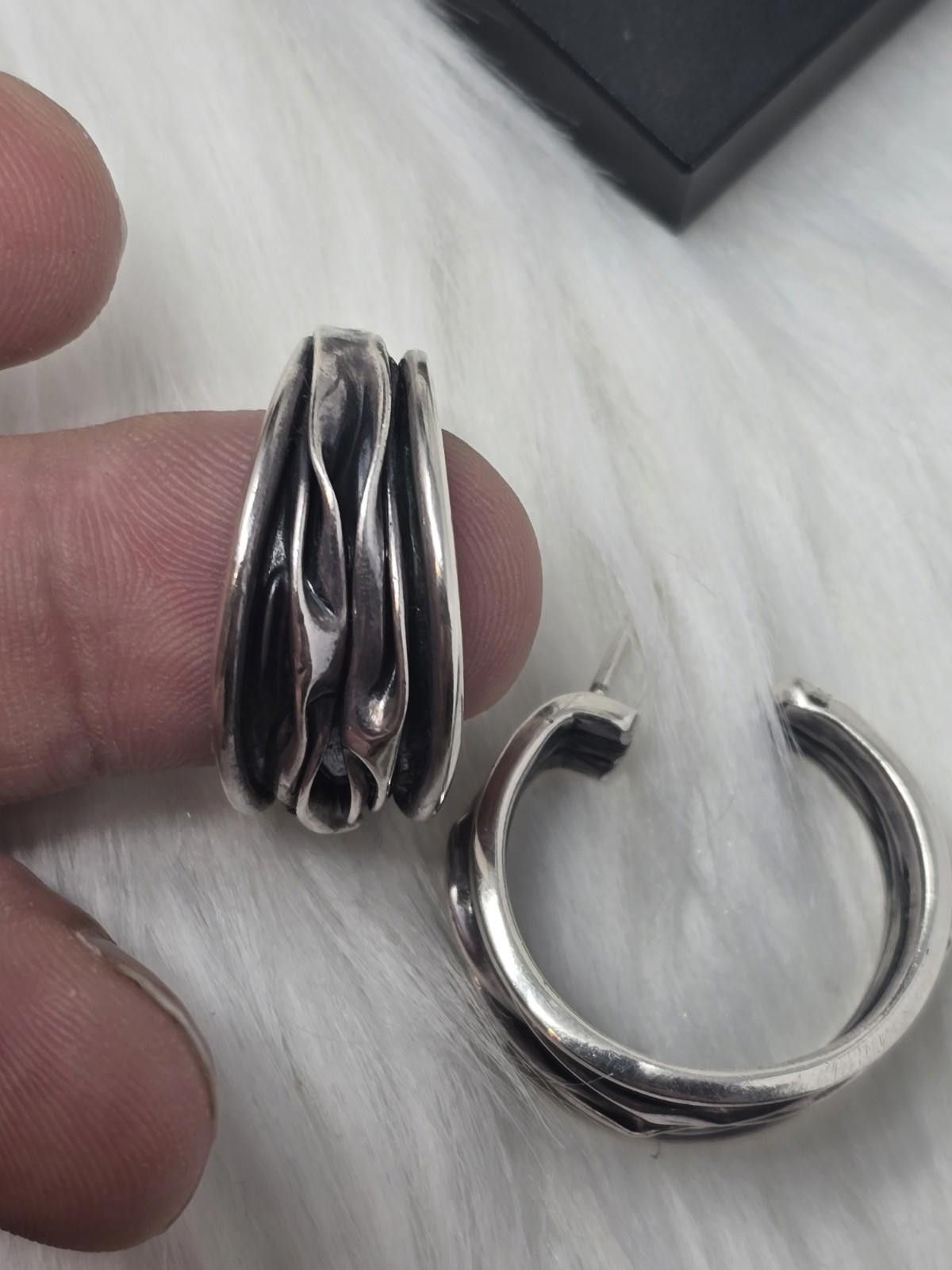 Studio D'Artisan Sterling Silver Artisan Ribbon Hoop Earrings 19g Size ONE SIZE - 5 Thumbnail