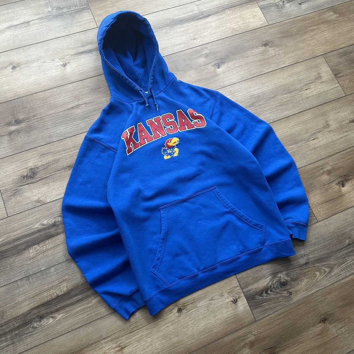 NCAA Vintage 2000s NCAA Kansas Jayhawks Blue Spell Out Hoodie Size US M / EU 48-50 / 2 - 2 Thumbnail