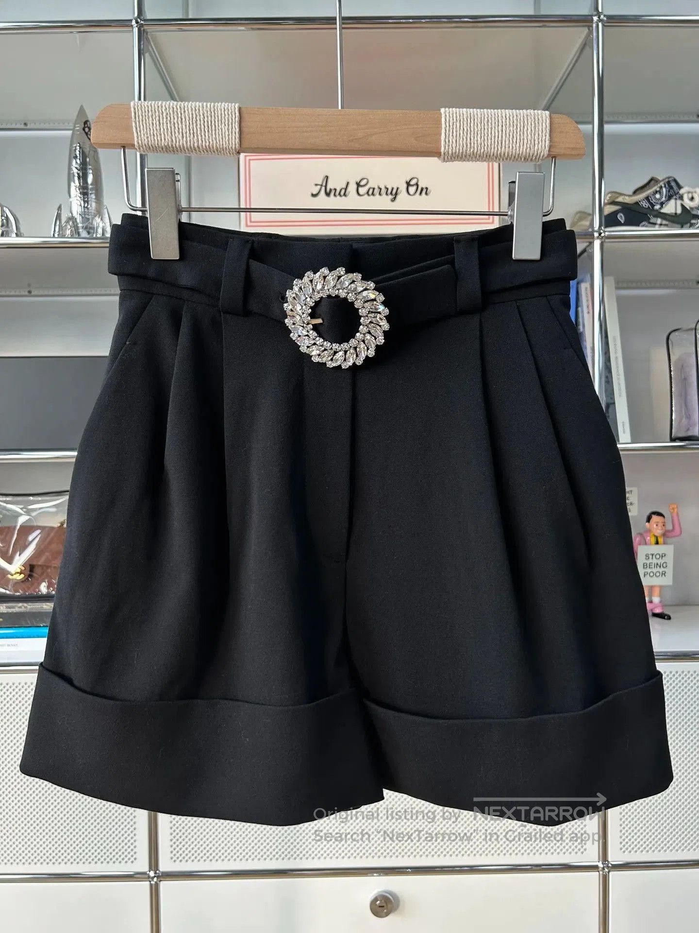 Miu Miu MiuMiu Black Diamond Buckle Wool Shorts. Size 37" - 1 Thumbnail