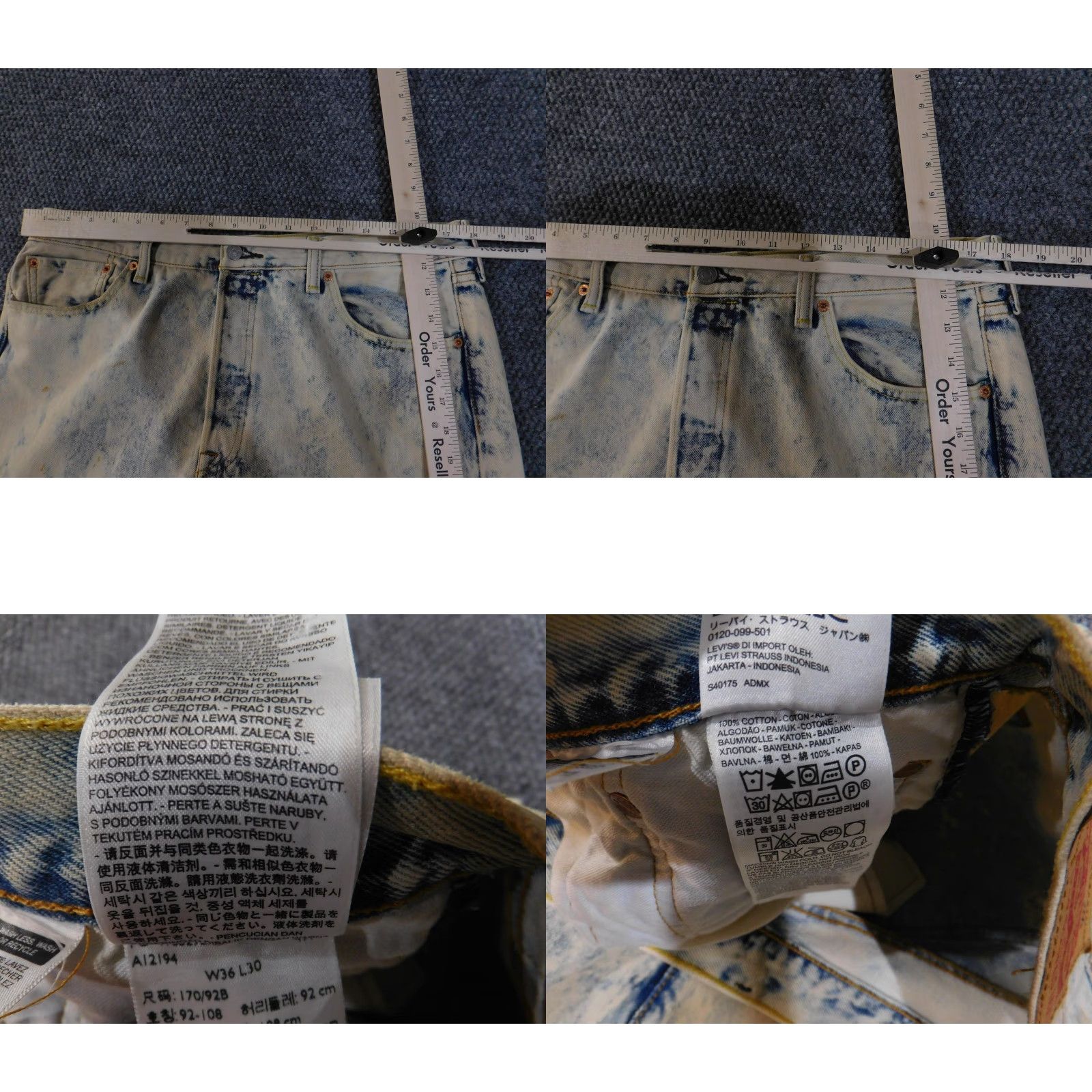Levi's VINTAGE Levi's 501 Jeans Mens 36x30 Bleach Stain White Acid Wash Straight Leg Button Fly Denim 501 Series Regular Mens Size US 36 / EU 52 - 8 Thumbnail