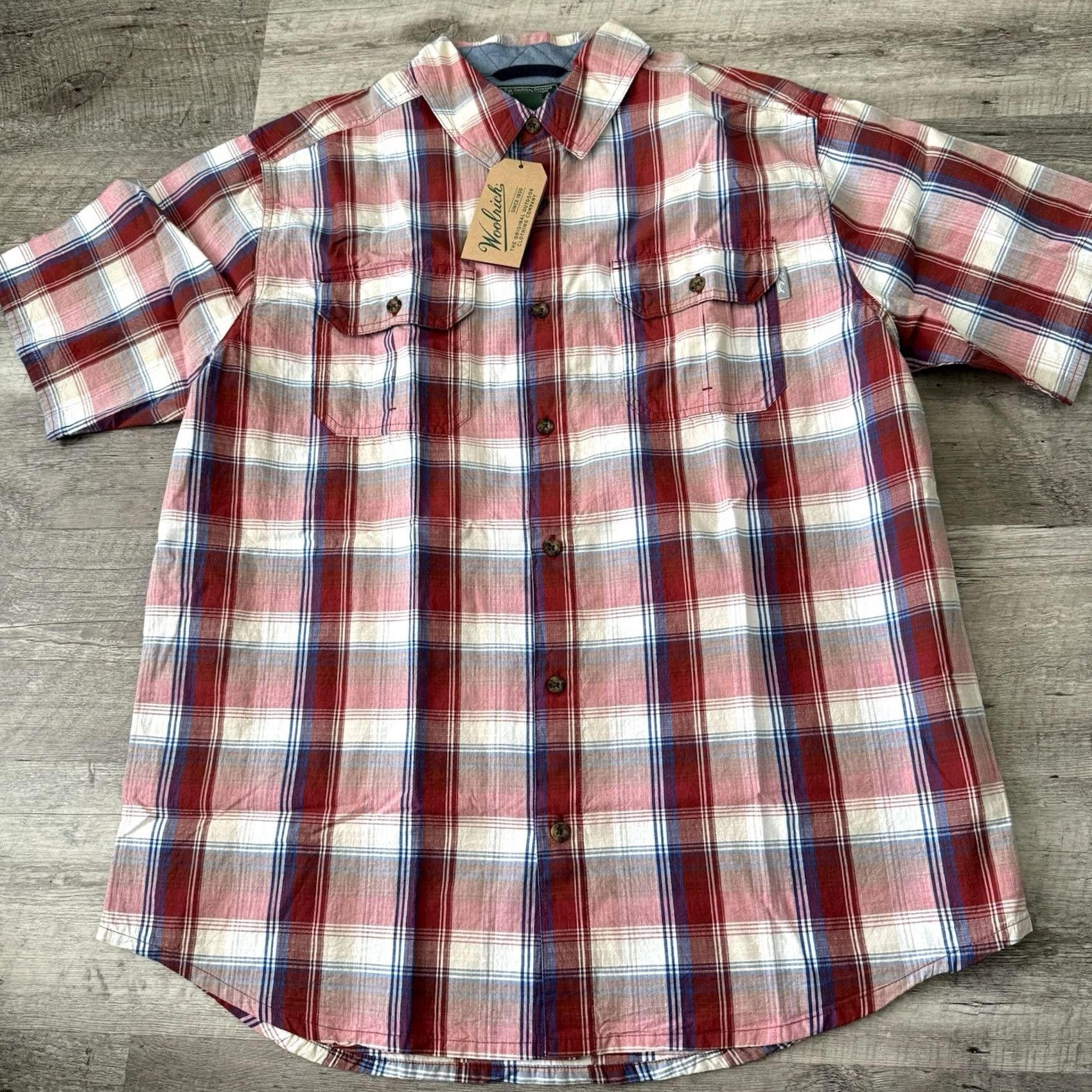 Vintage Woolrich Mens Large Dark Red Plaid Midway Yarn Button Up Short Sleeve Shirt Size US L / EU 52-54 / 3 - 3 Thumbnail