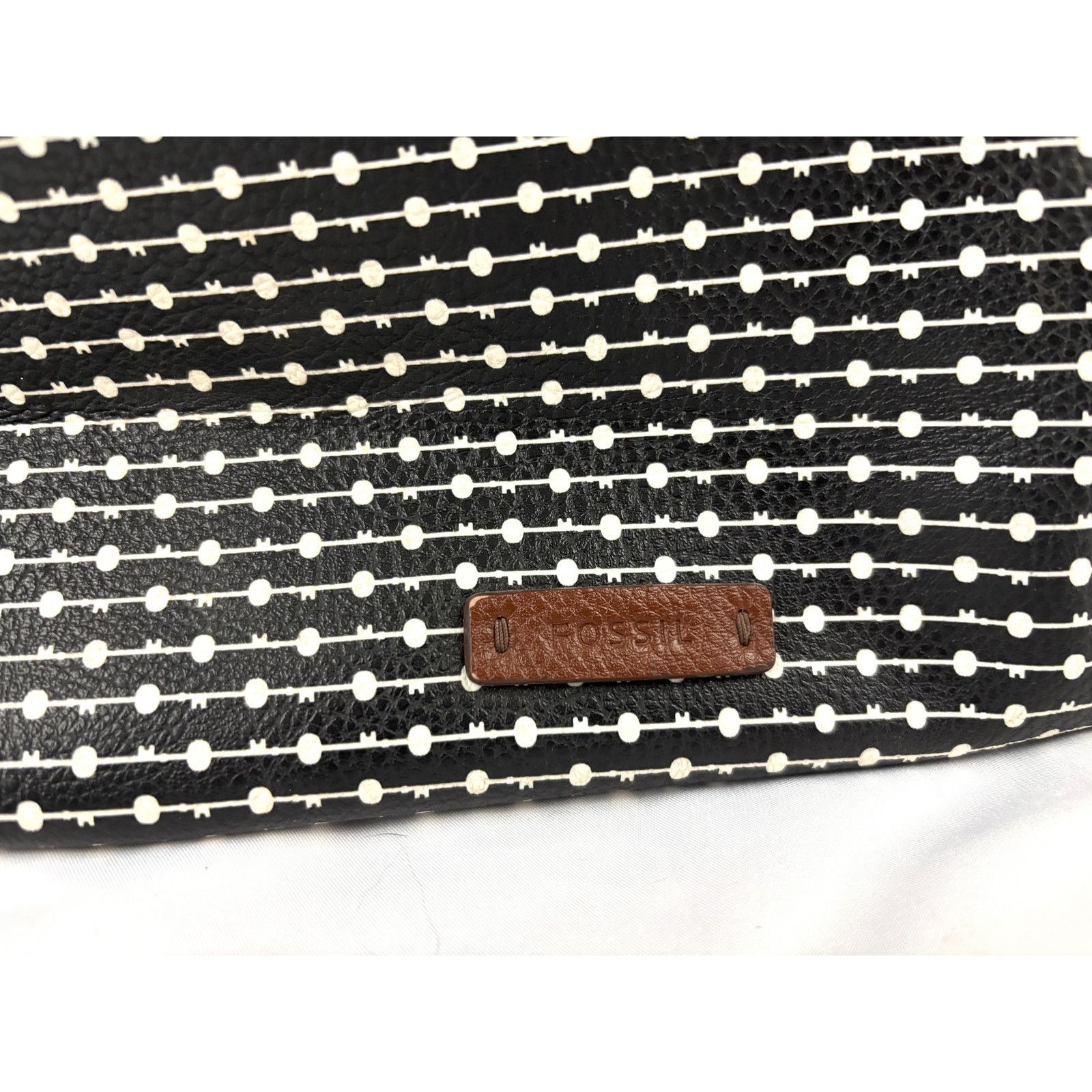 Fossil Fossil Rachel Leather Black Striped Tote Purse Classic Size ONE SIZE - 3 Thumbnail