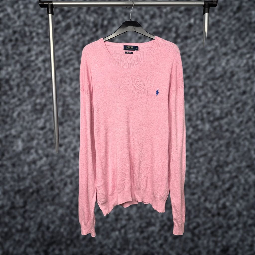 Polo Ralph Lauren Polo Ralph Lauren Mens V-neck Sweater XXL Pullover Cotton Pink Logo Size US XXL / EU 58 / 5 - 1 Thumbnail