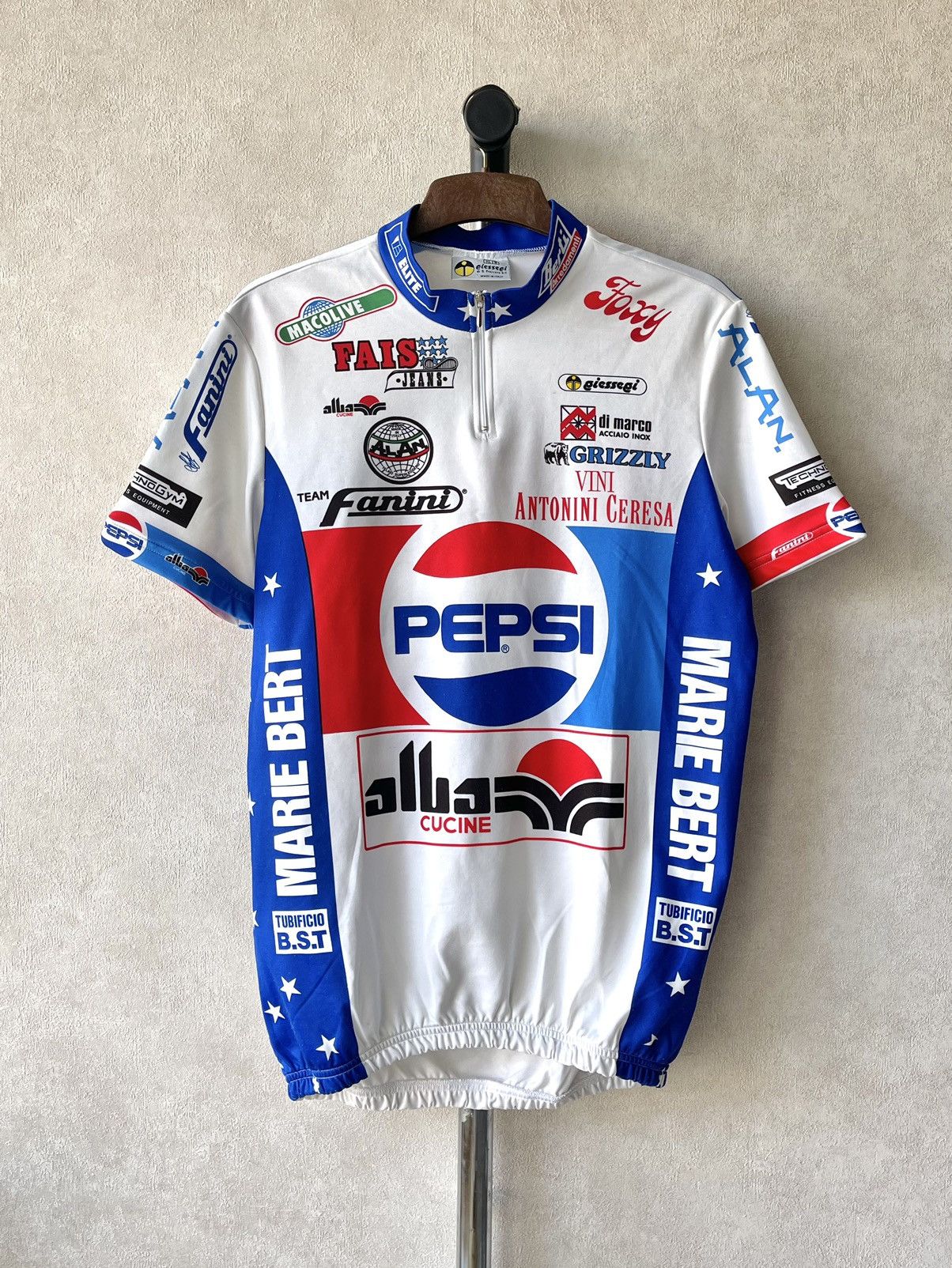 Vintage 80s VTG Pepsi Fanini Cycling Jersey 1/4 Zip Y2K Italy Size US XL / EU 56 / 4 - 1 Thumbnail