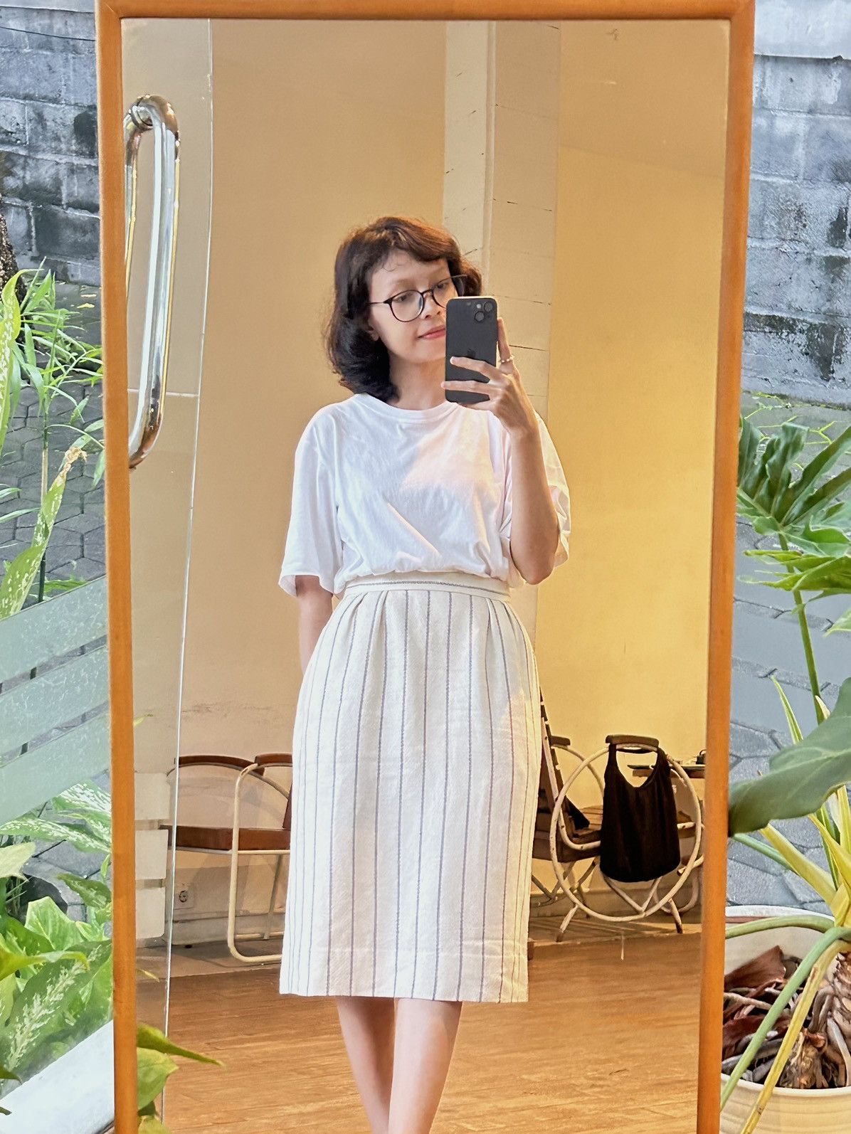 image of Vintage Dior Striped Mid Skirt in Cream, Women's (Size 29)