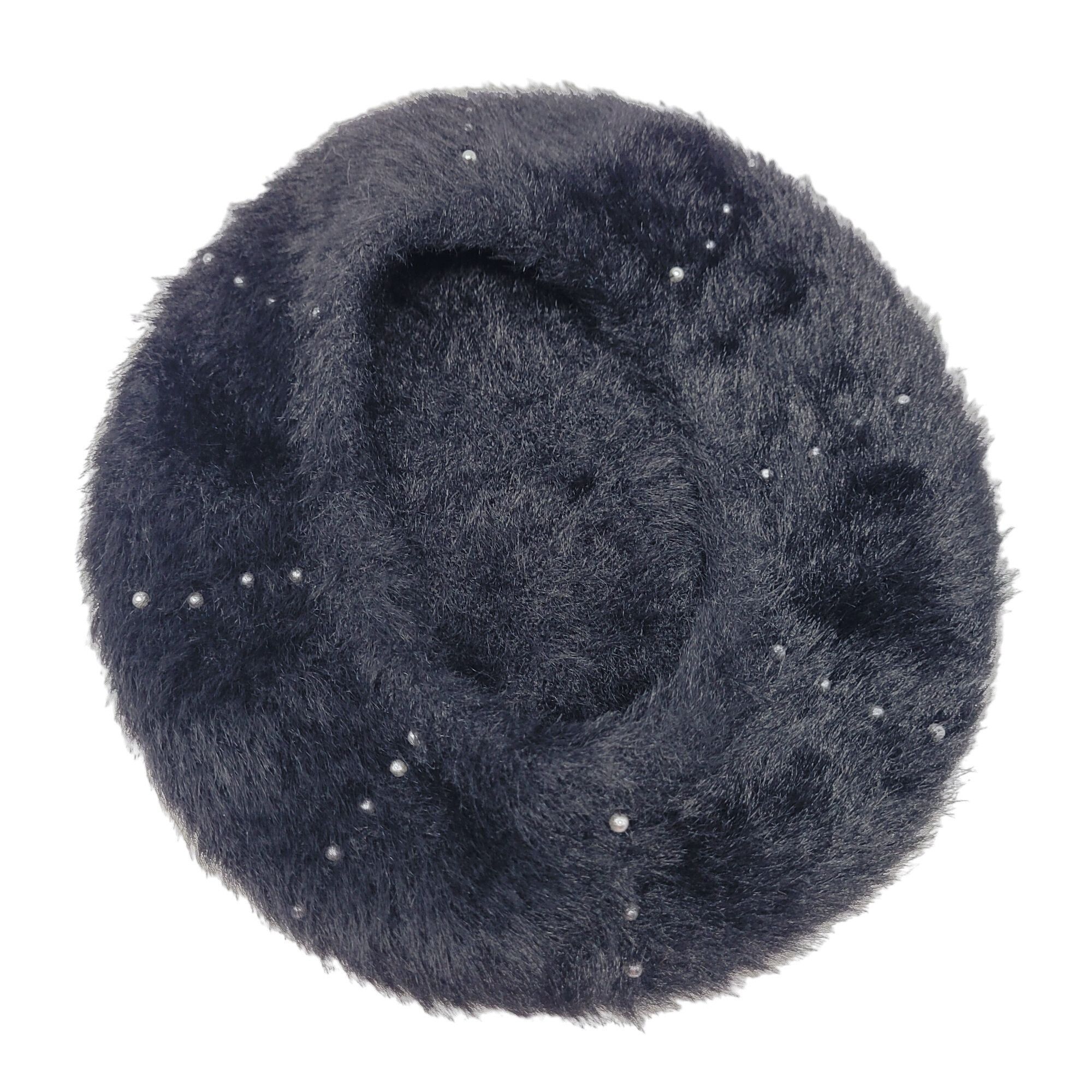 Other Sole Society Fuzzy Eyelash Black Beret Gunmetal Studded Hat Size ONE SIZE - 7 Thumbnail