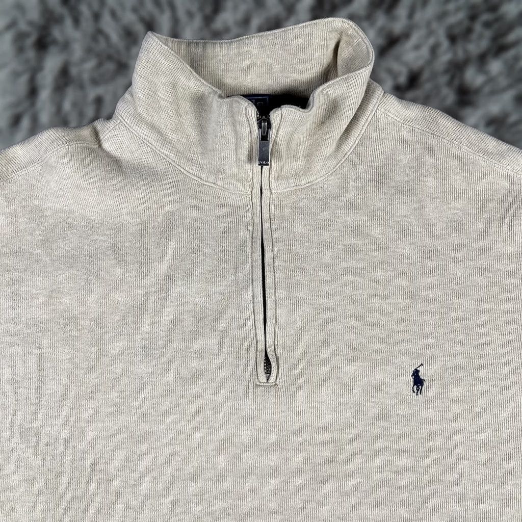 Polo Ralph Lauren Polo Ralph Lauren Pullover Sweater Mens 2XL Beige Quarter Zip Long Sleeve Cotton Size US XXL / EU 58 / 5 - 1 Thumbnail