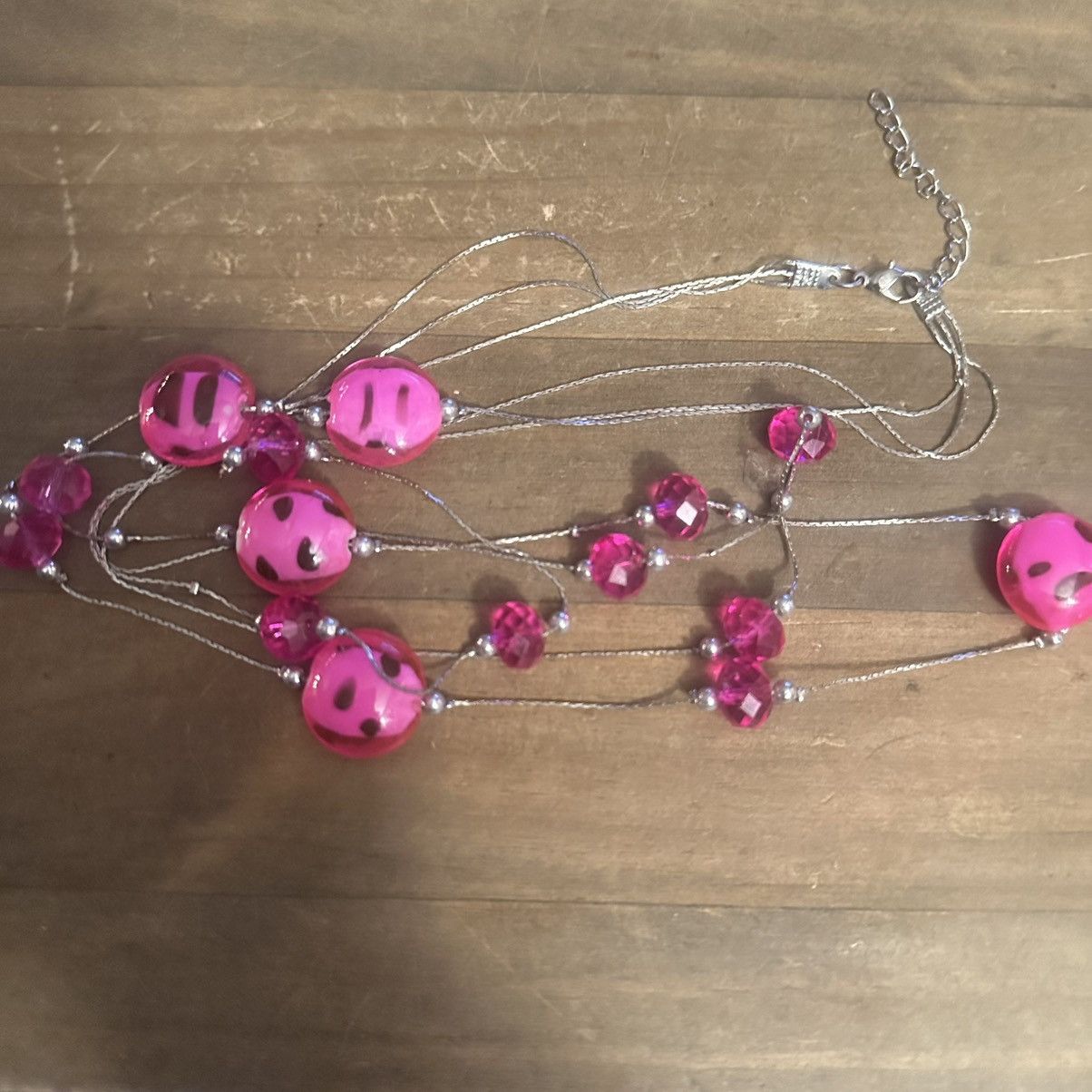 Other Silver tone layered hot pink station bead necklace Size ONE SIZE - 2 Thumbnail