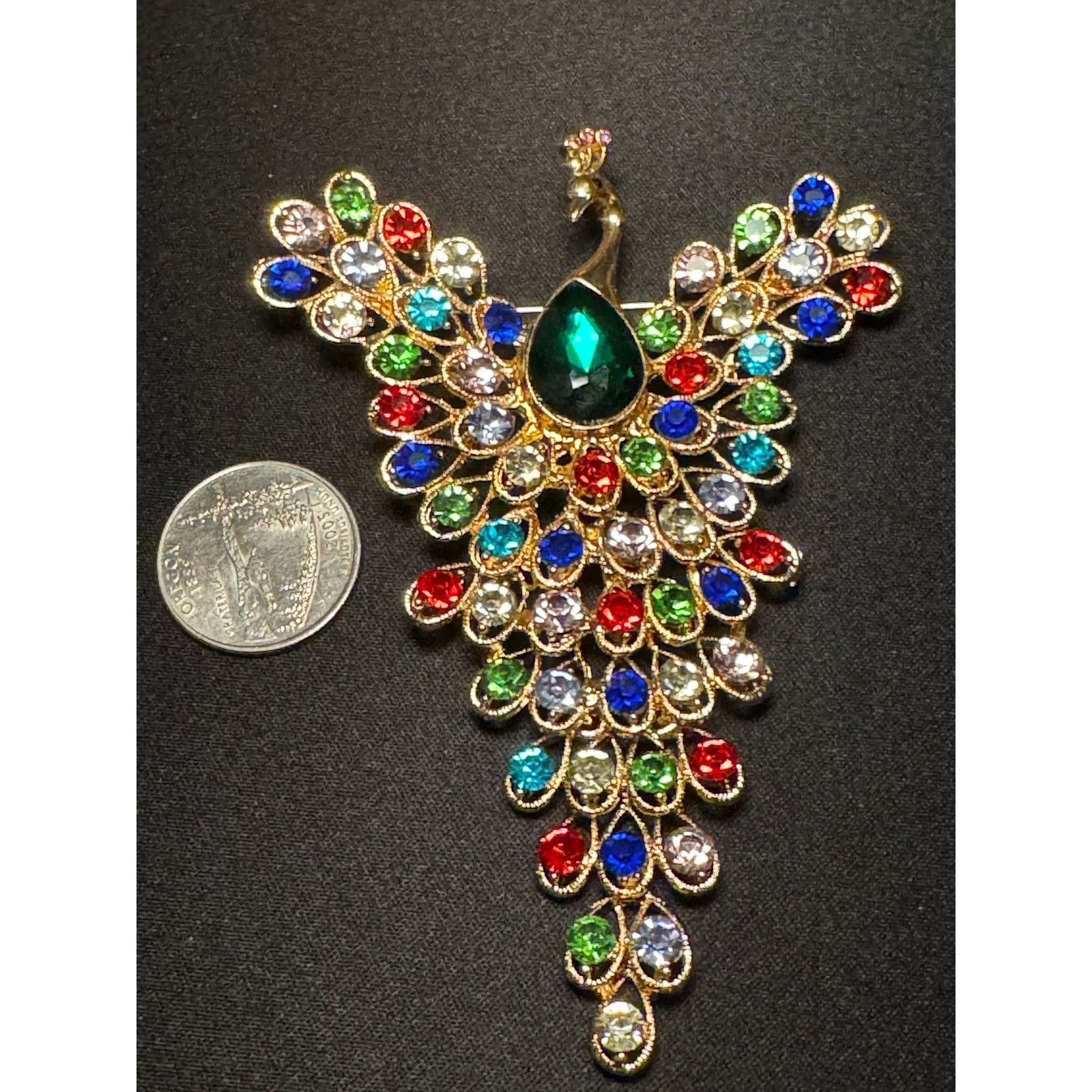Other Large Multicolored Rhinstone Articulated Peacock Brooch Size ONE SIZE - 5 Thumbnail