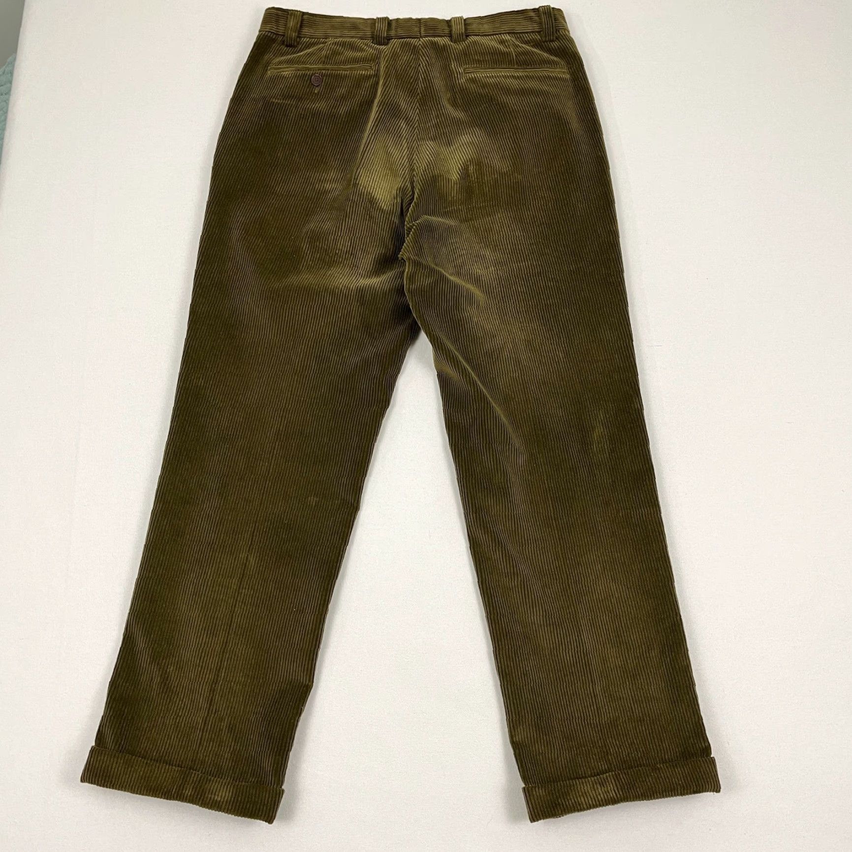 Orvis Orvis Pants Mens 34 x 30 Green Corduroy Brisbane Moss Cuff Trousers Leather Trim Chino 5-Pocket Regular Straight Mens Size US 34 / EU 50 - 4 Thumbnail