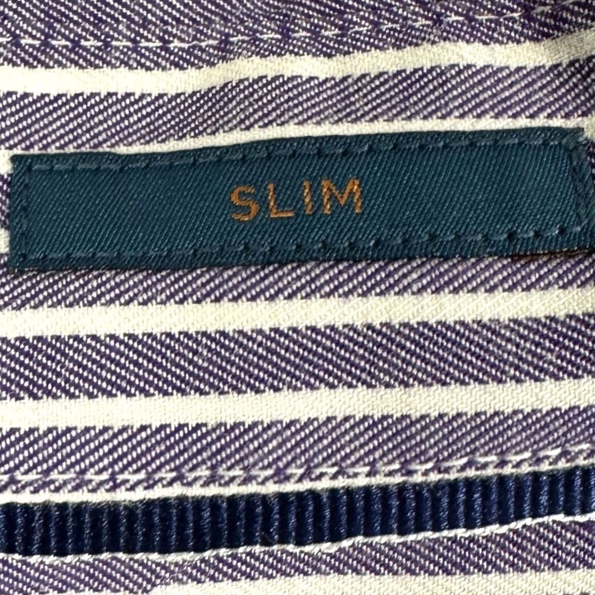 Vintage Fairlane Shirt Dress Men 2XL Tall Purple White Striped Button-Up Pocket Slim Fit Shirt Dress Size 48R - 5 Thumbnail