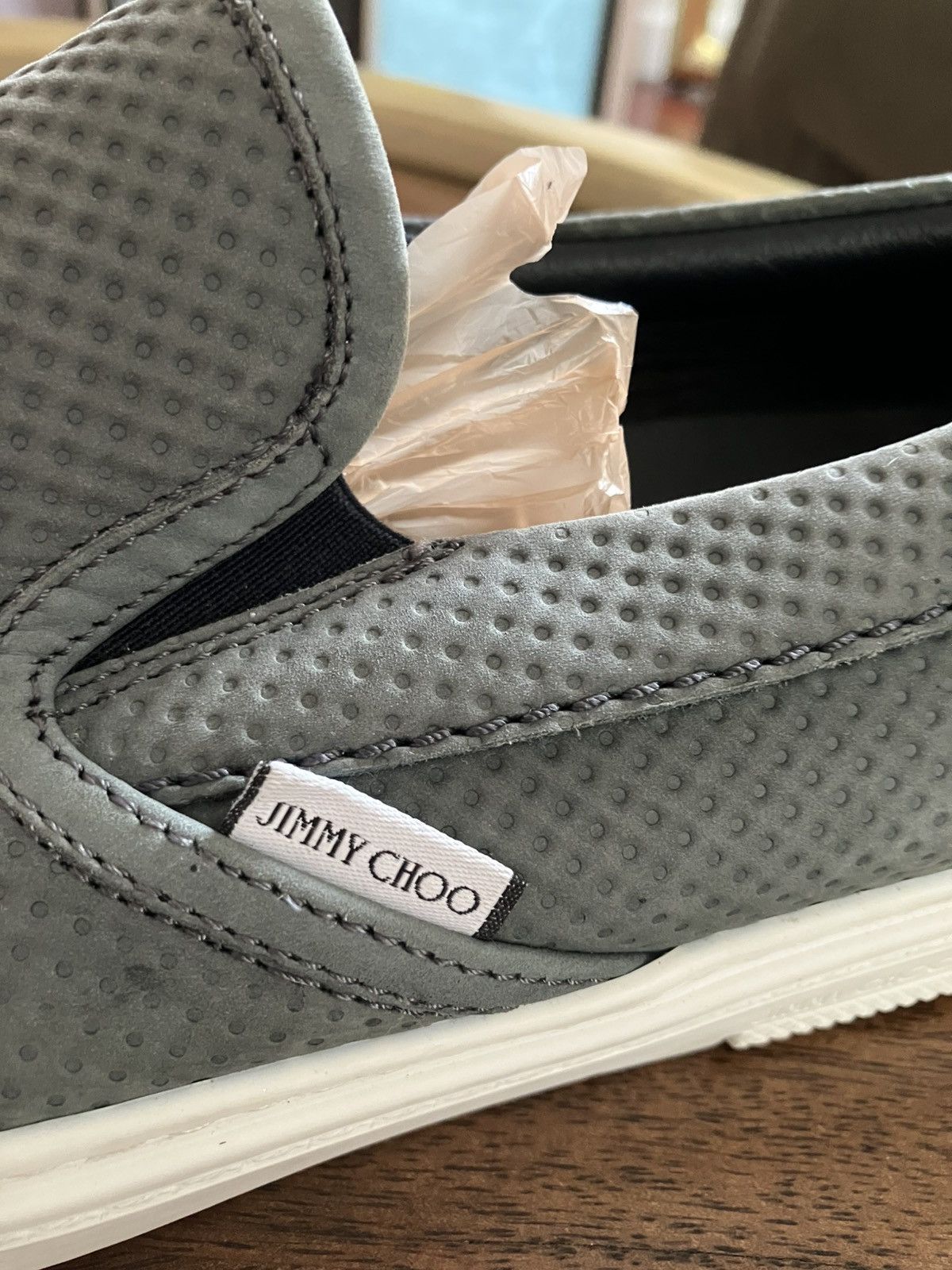 Jimmy Choo Jimmy Choo Grey/Green Skater Suede Leather Slip on Sneakers Size US 10.5 / IT 40.5 - 3 Thumbnail