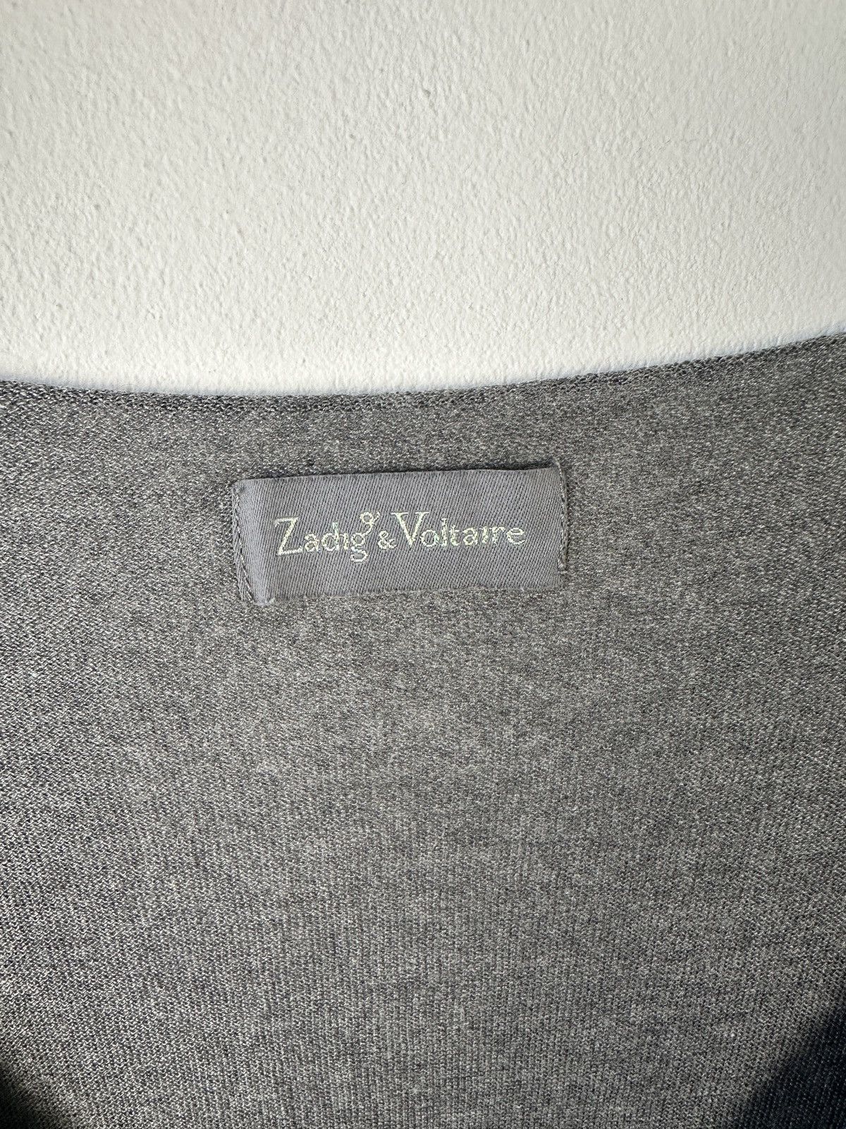 Zadig & Voltaire ZADIG & VOLTAIRE Grey V-Neck Dress Chevron Rhinestone Studs Size L / US 10 / IT 46 - 7 Thumbnail