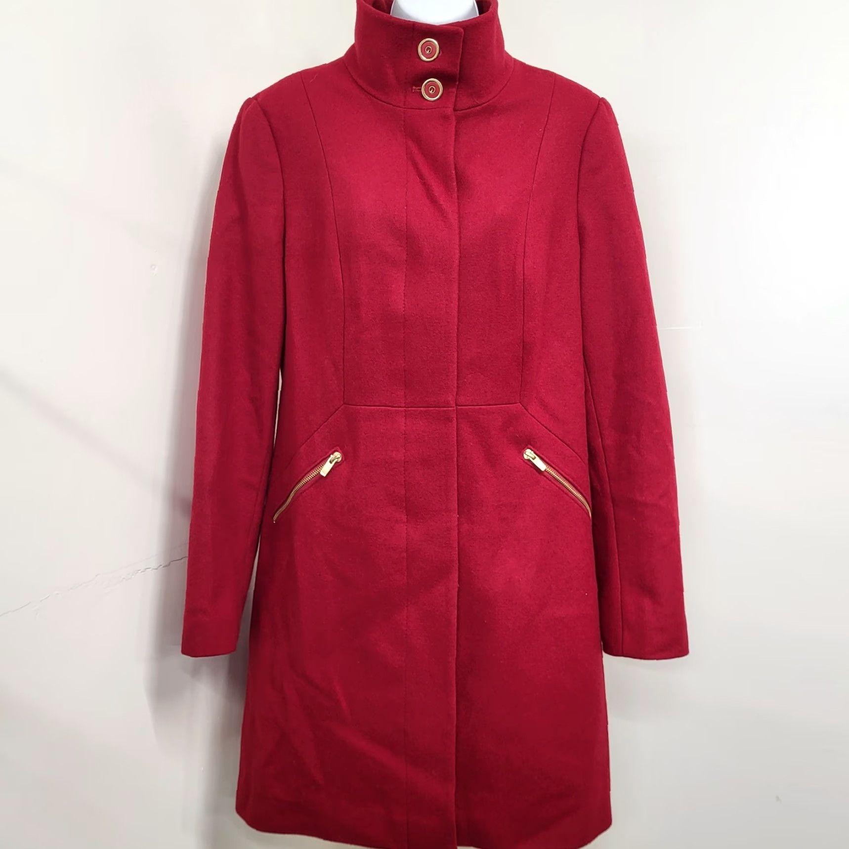 Worthington WORTHINGTON Coat Red Knee Length Wool Blend Retro Gold Accent Womens Large Size L / US 10 / IT 46 - 2 Thumbnail