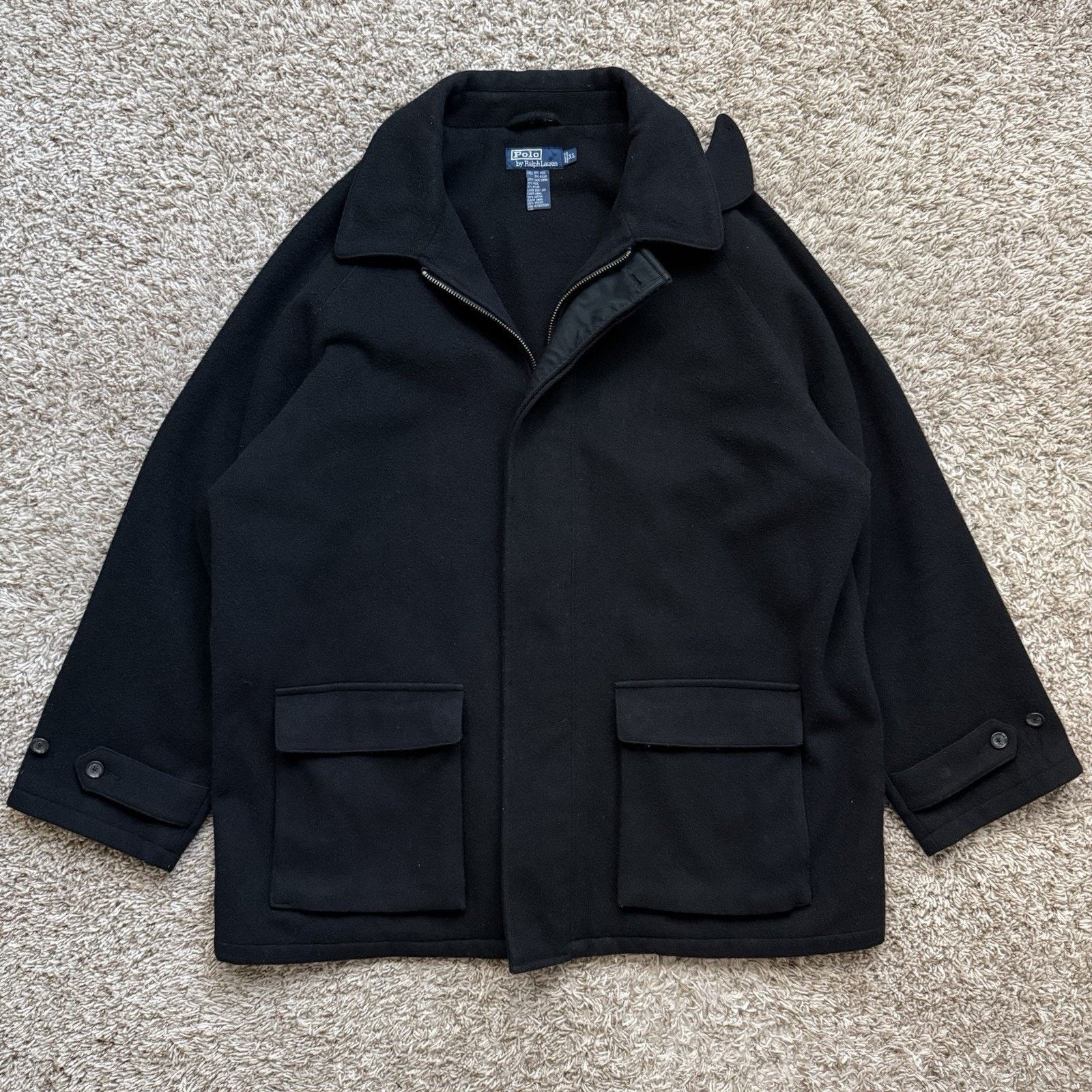Polo Ralph Lauren × Ralph Lauren Vintage Polo Ralph Lauren Black Wool Pea Coat Zip Up Jacket Size US XL / EU 56 / 4 - 8 Thumbnail