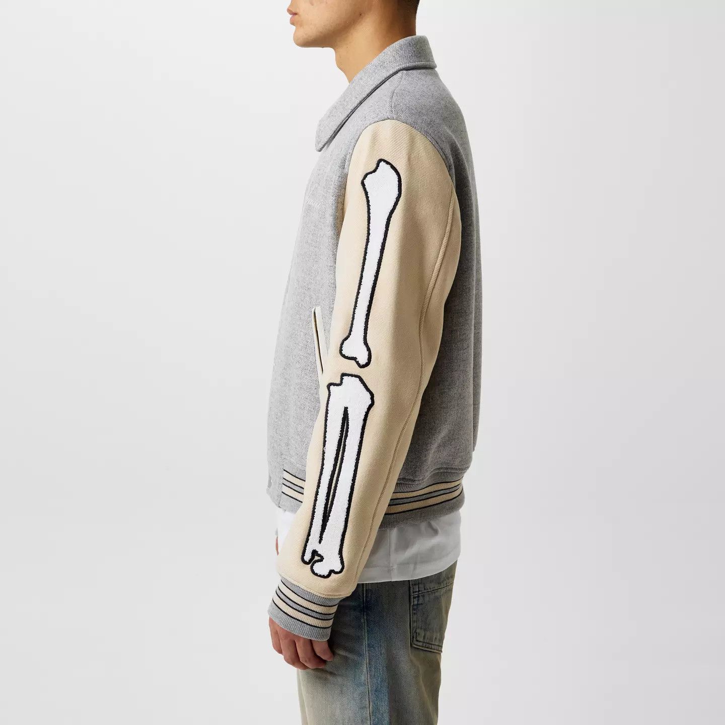Amiri o1g2r1mq0426 Bones Wool Varsity Jacket in Grey/Ivory Size US L / EU 52-54 / 3 - 7 Thumbnail