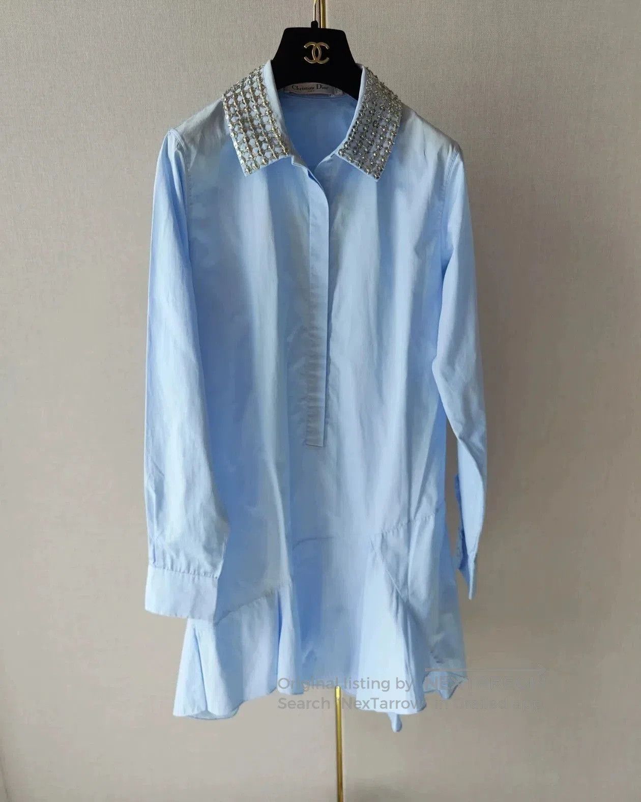 Dior dior blue shirt dress with embellished collar. Size US S / EU 44-46 / 1 - 1 Thumbnail
