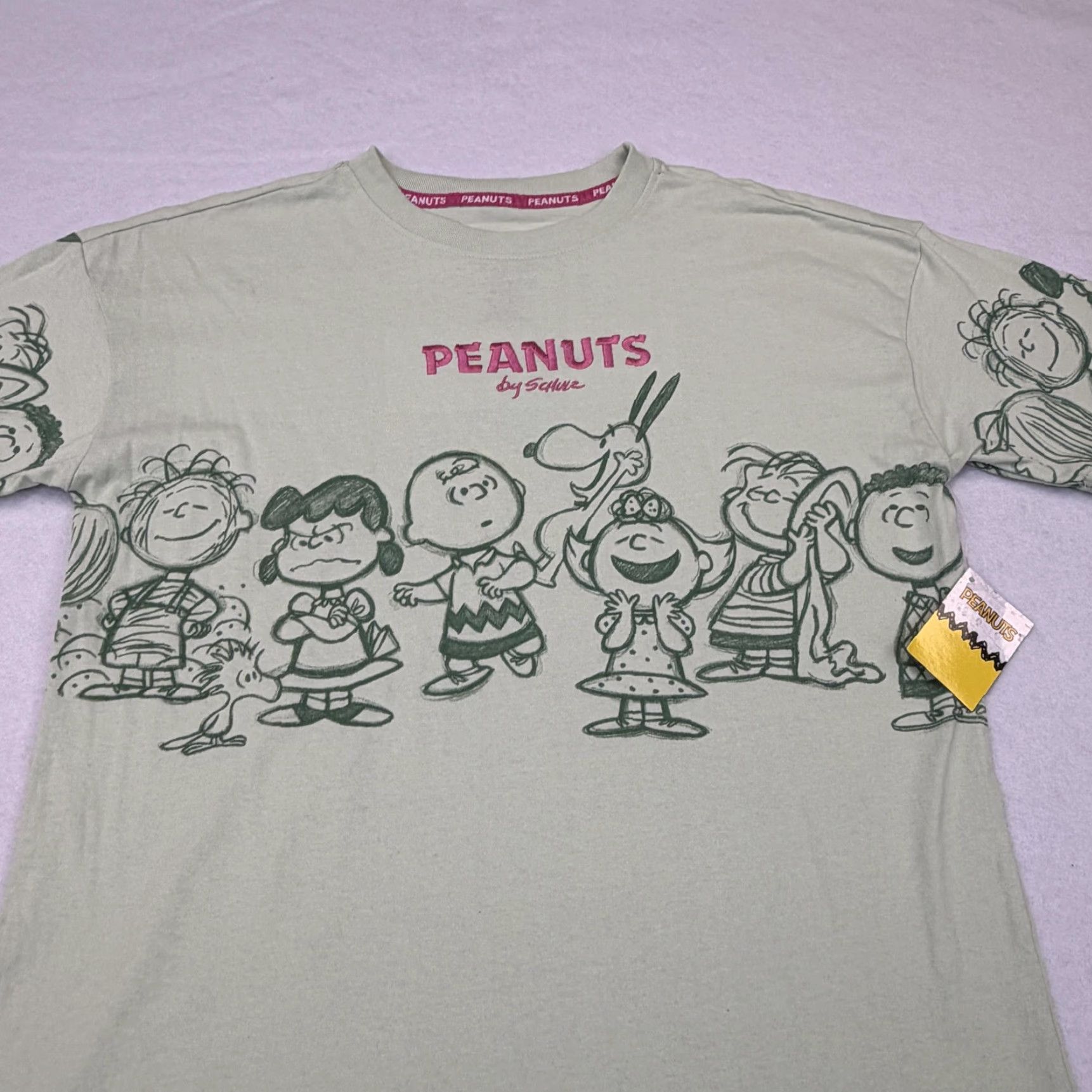 Peanuts Peanuts Cast Shirt Mens XS Green All Over Graphic Tee Snoopy Charlie Brown Size US XS / EU 42 / 0 - 2 Thumbnail