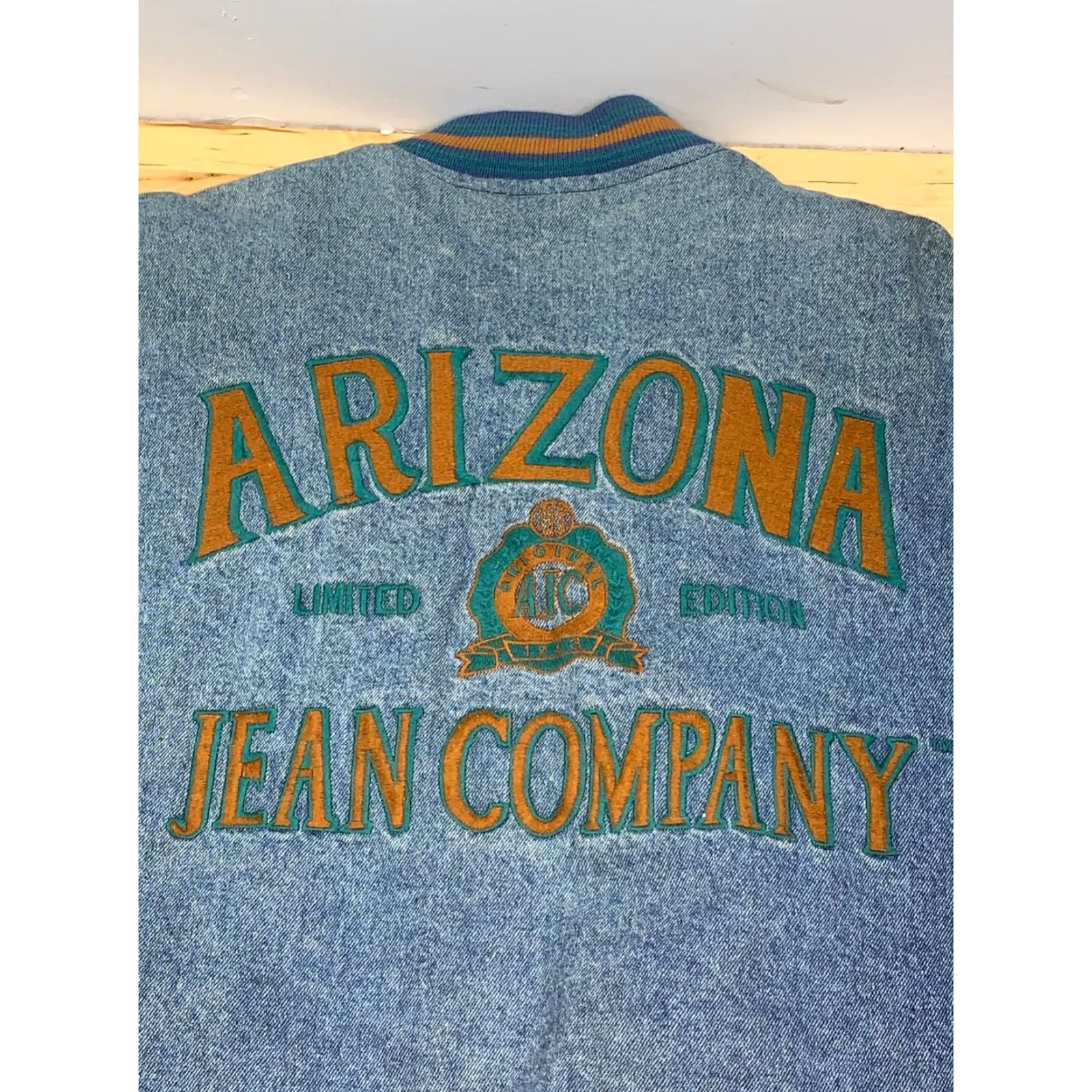 Vintage VINTAGE Arizona Jeans Bomber Jacket Men L Denim Leather Suede Blue 7815 Size US 33 - 2 Thumbnail