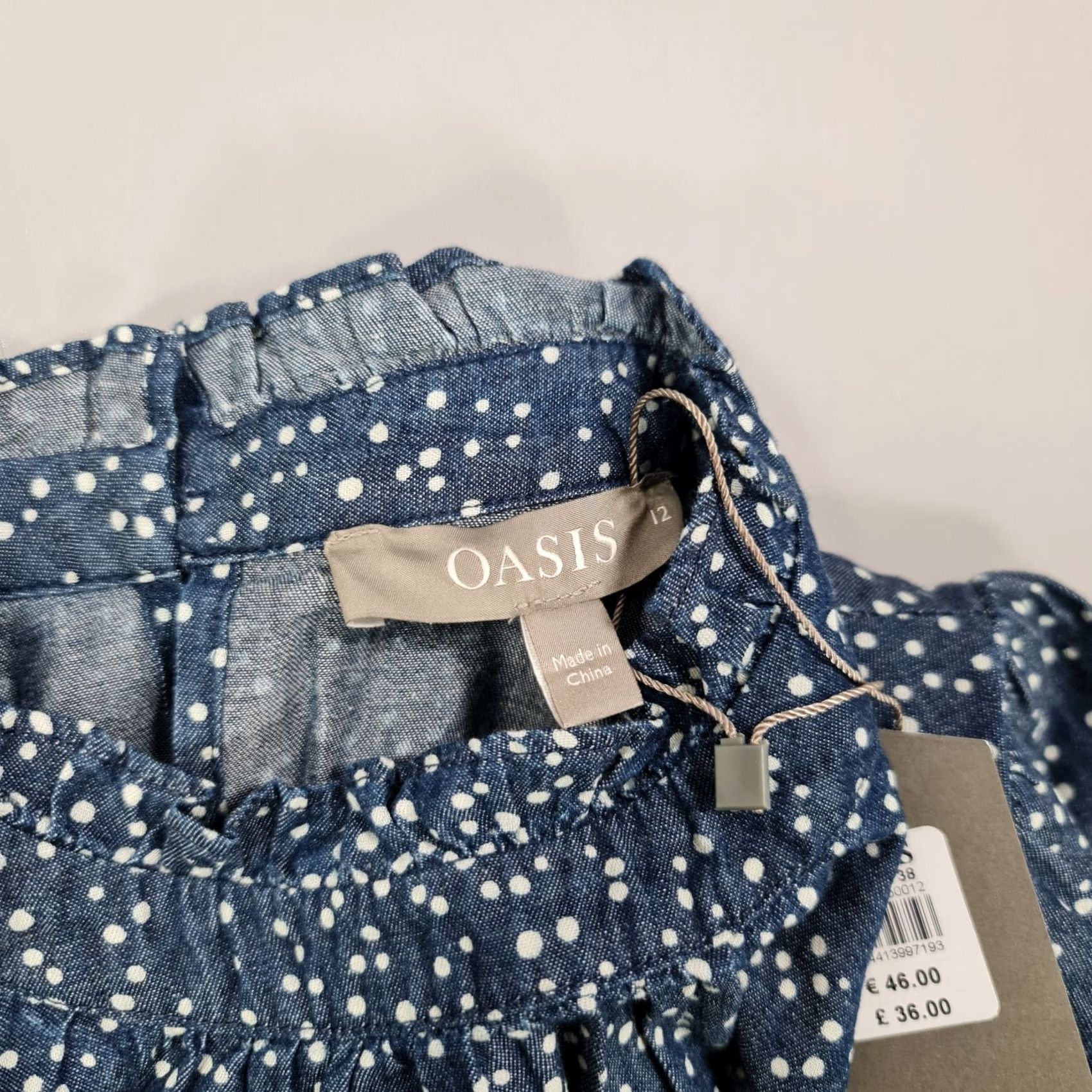 Vintage OASIS Blouse Womens Polka Dot Blue 12 UK Long Sleeve Cotton Top Size XL / US 12-14 / IT 48-50 - 3 Thumbnail
