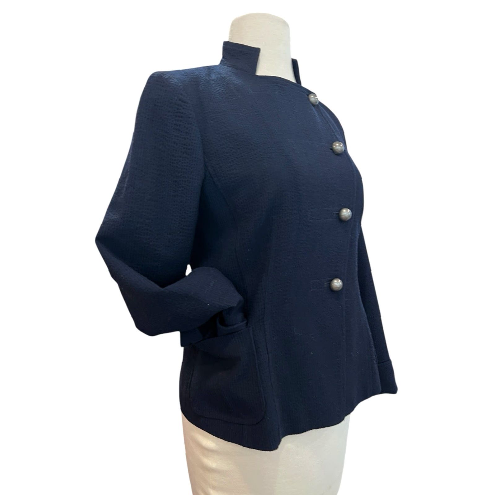 Vintage Garfield & Marks Women's Navy Blue Textured Jacket Asymmetrical Button Size 0 Size XS / US 0-2 / IT 36-38 - 5 Thumbnail