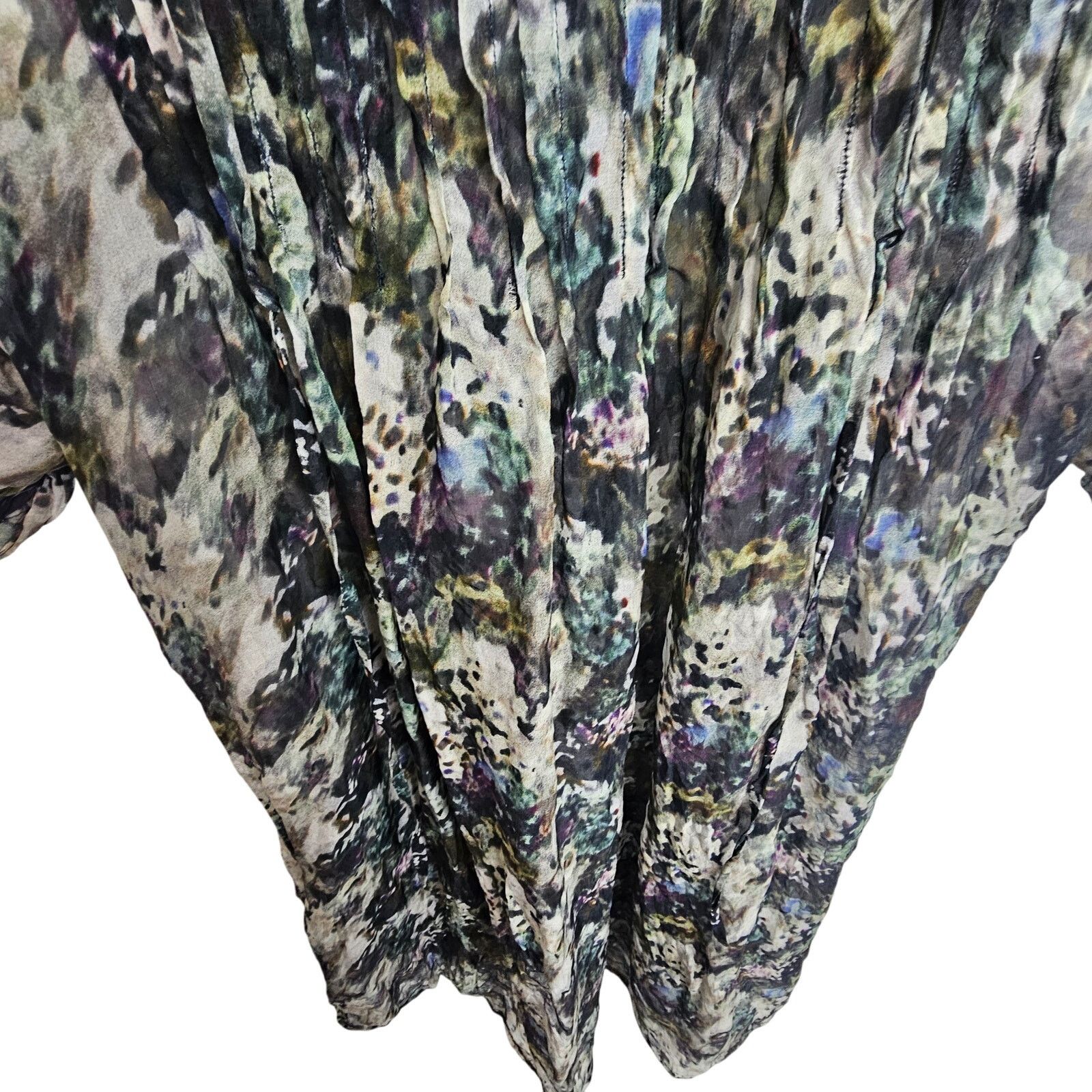 Mega Yacht Megan Park Silk Dress 0 Watercolor Sheer Overlay Pintuck Size XS / US 0-2 / IT 36-38 - 3 Thumbnail