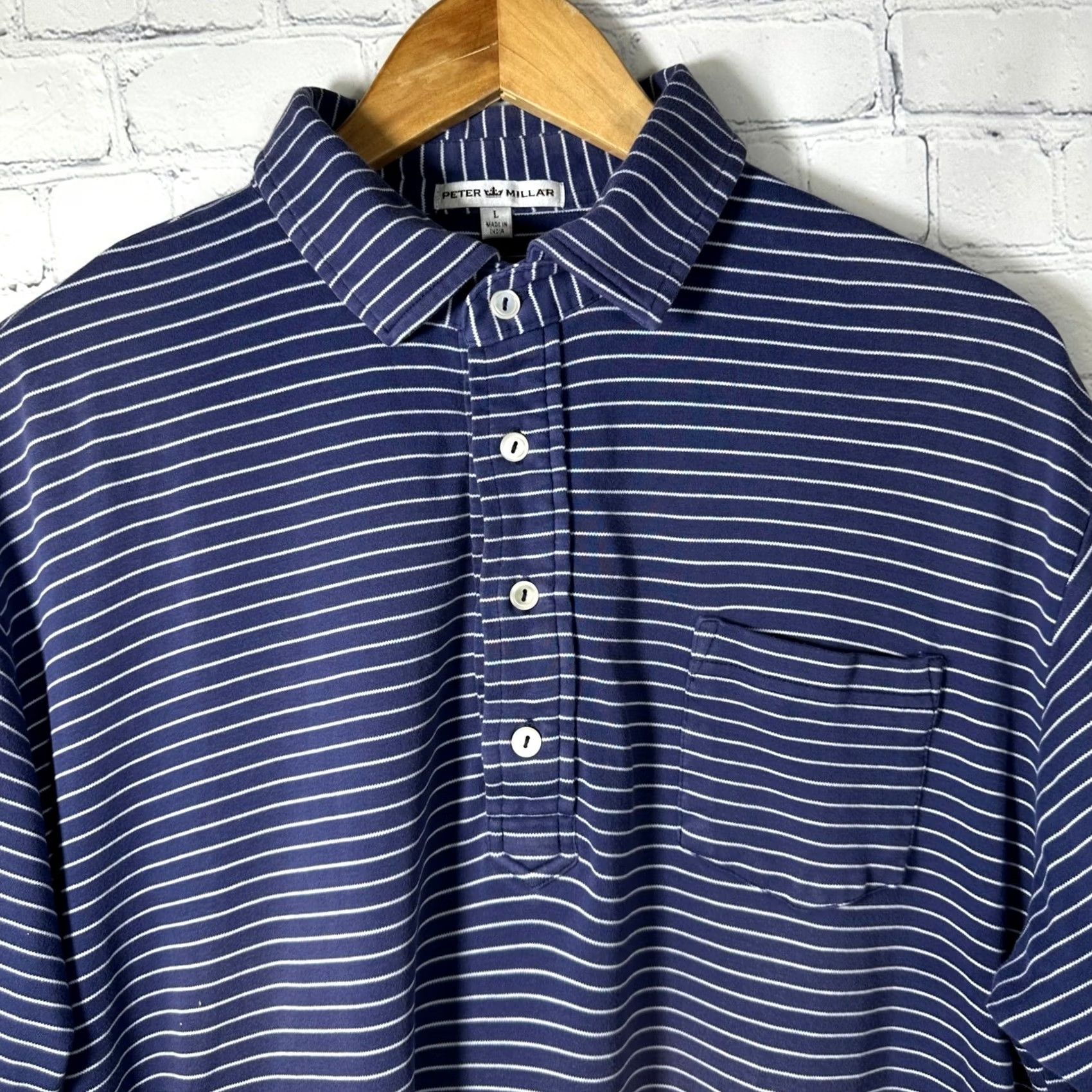 Peter Millar Peter Millar Mens Large Blue White Striped Cotton Short Sleeve Polo MF13K26 Size US L / EU 52-54 / 3 - 2 Thumbnail