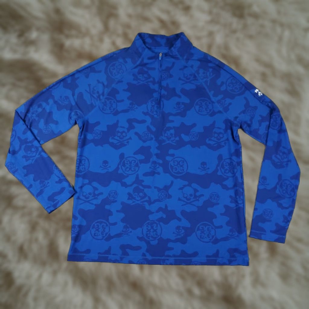 G/FORE G/Fore Shirt Mens Large Blue Skull Print Camo 1/4 Zip Pullover Long Sleeve Golf Shirt Mens Blue Camouflage 1/4 Zip Long Sleeve Size US L / EU 52-54 / 3 - 1 Thumbnail