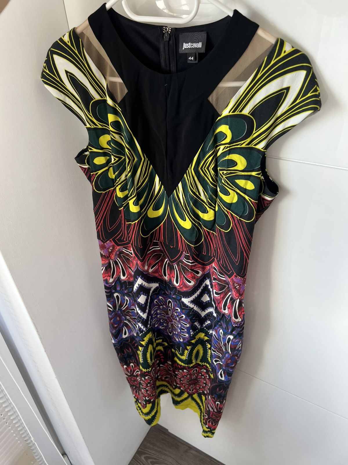 Designer ‼️JUST CAVALLI OPTICAL PRINTED KNEE LENGTH PENCIL DRESS Y2K‼️ Size M / US 6-8 / IT 42-44 - 7 Thumbnail