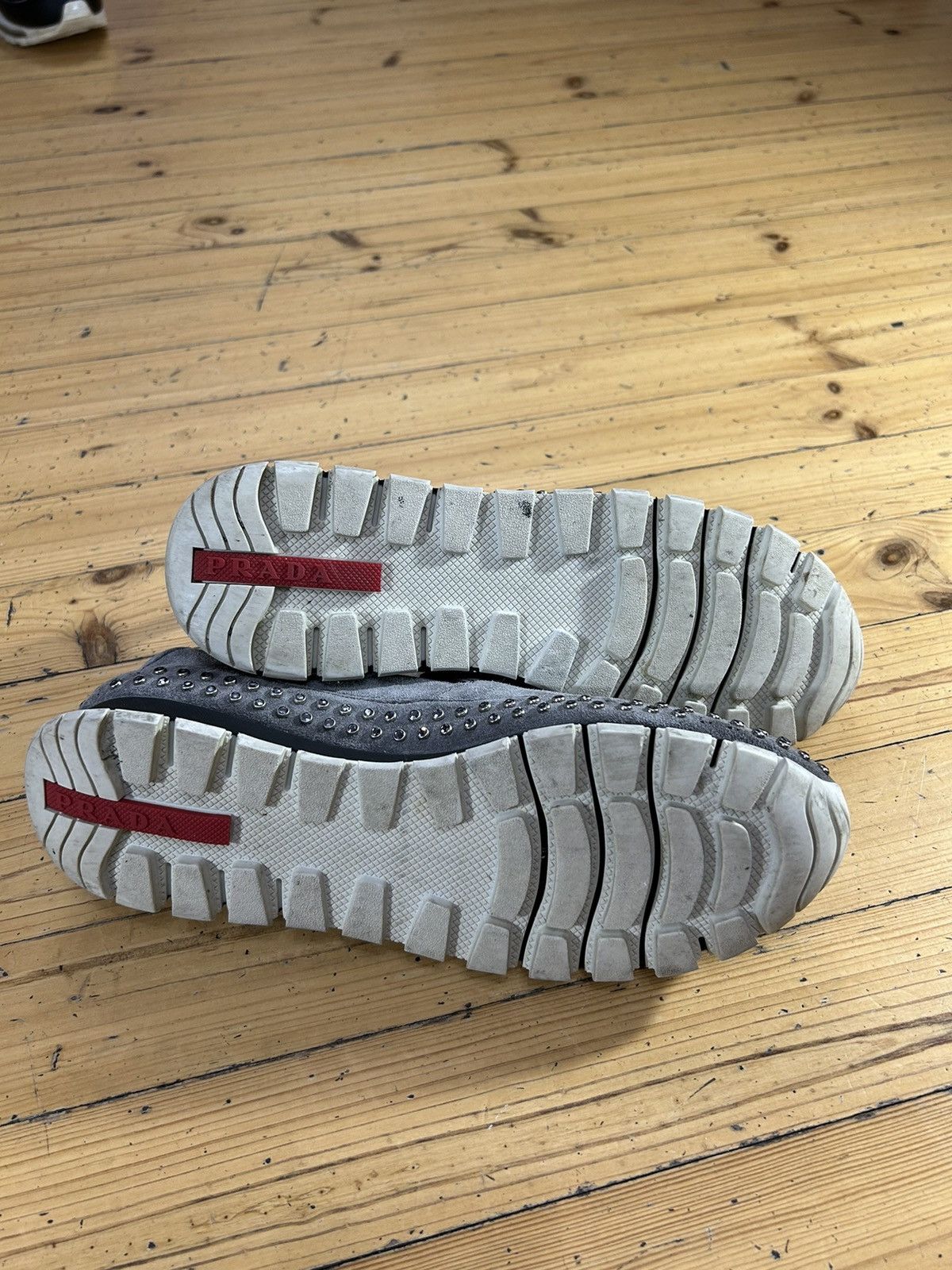 Prada Grey Nabuc loafers with diamonds detail’s