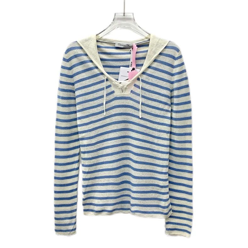 Dior Color-blocked striped linen drawstring long-sleeved kn