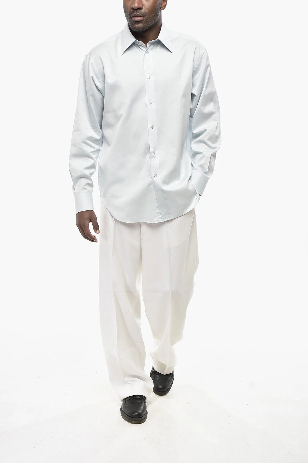 Tom Ford og1mm0426 Cotton and Silk Solid-Color Shirt in Light Blue Size US XS / EU 42 / 0 - 4 Thumbnail