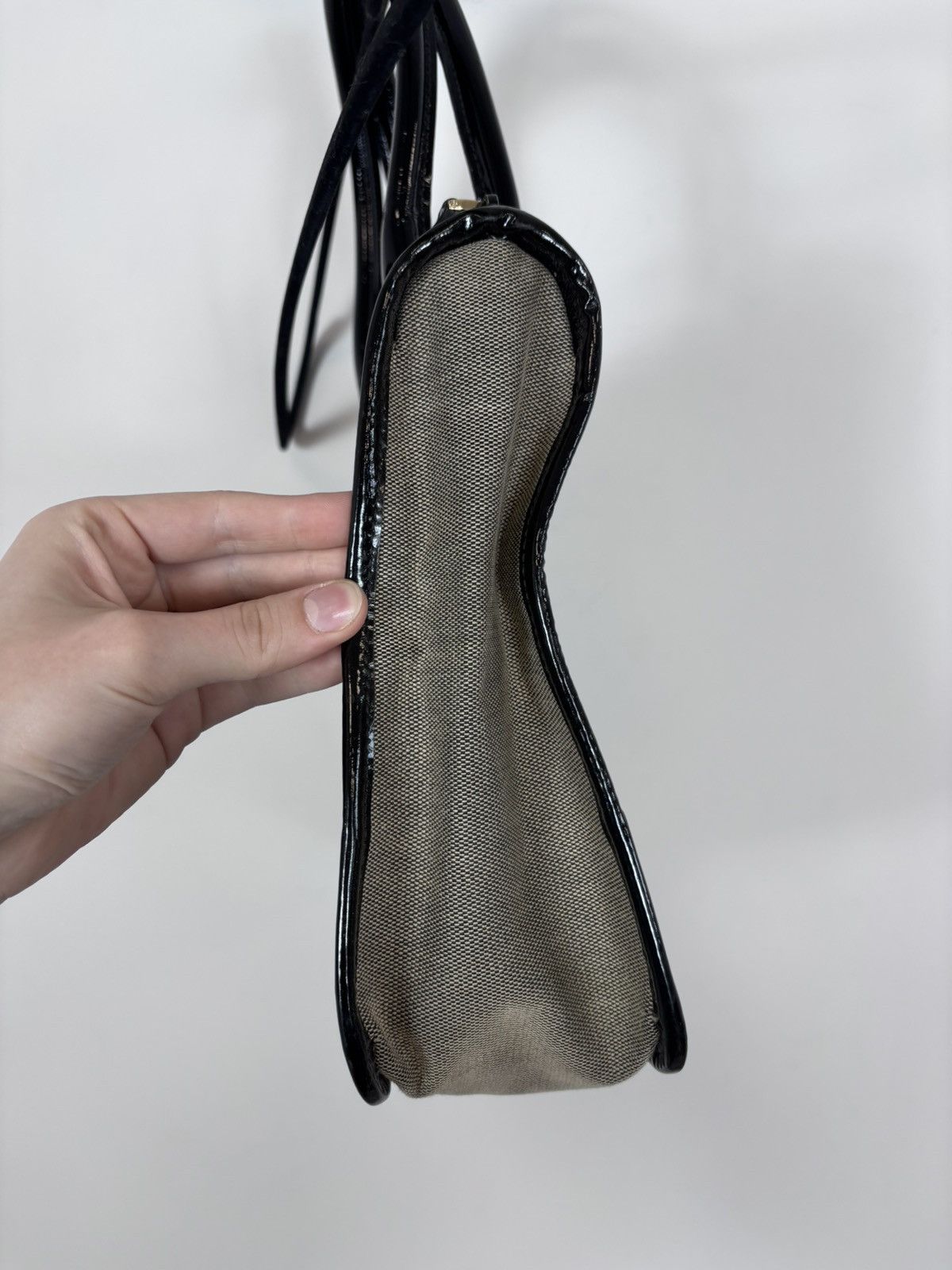 Gucci Gucci Canvas Patent Leather Gray Black Shoulder Handle Bag Size ONE SIZE - 10 Thumbnail