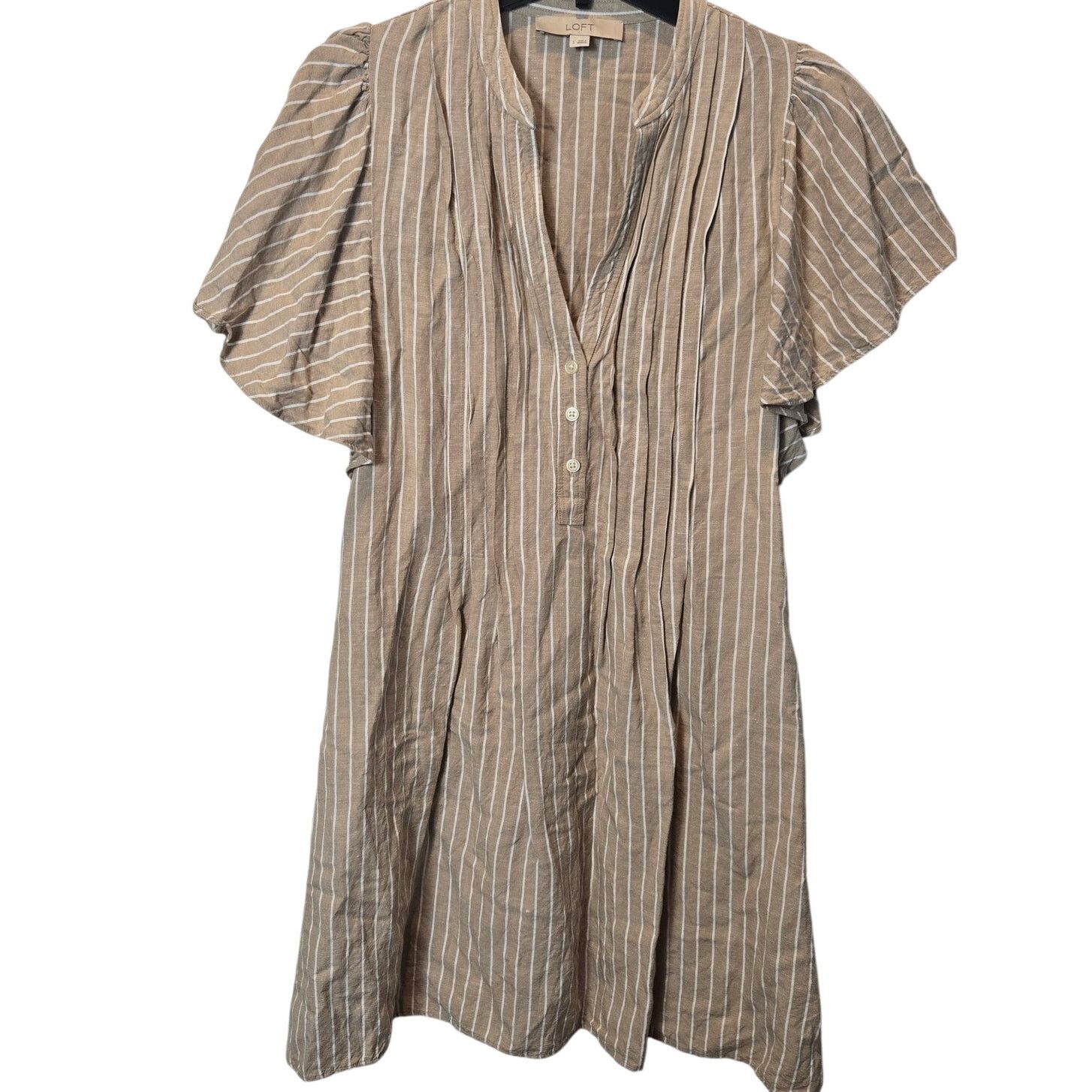 Loft Loft linen dress flowy flutter sleeves sz S striped Size S / US 4 / IT 40 - 1 Thumbnail