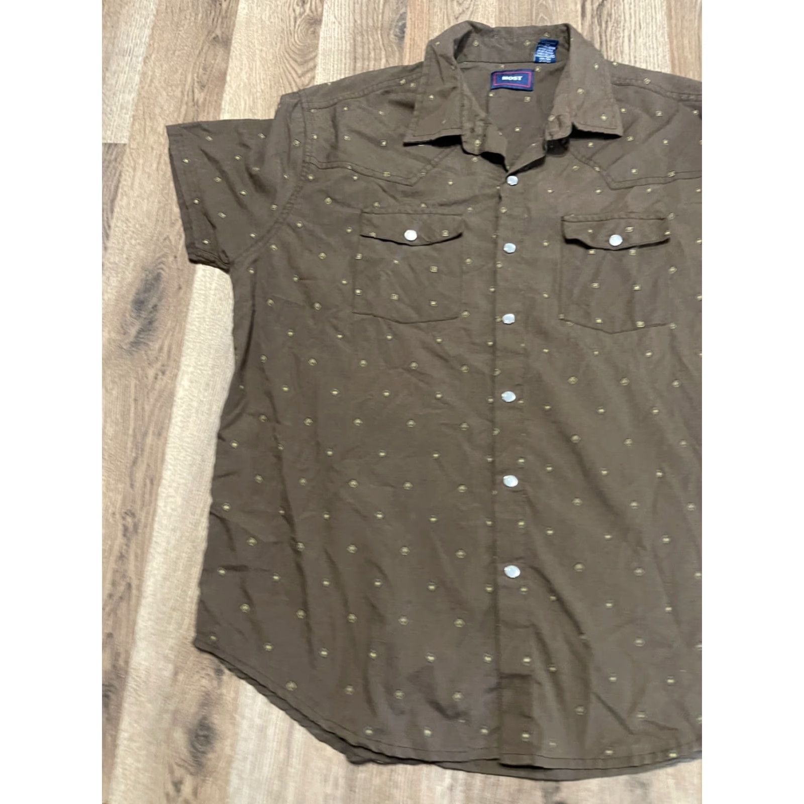 Vintage Most Shirt Men's Size Medium Brown Short Sleeve Button Up Pockets Casual Fall Spring Summer Modern Vintage: No Size M / US 6-8 / IT 42-44 - 3 Thumbnail