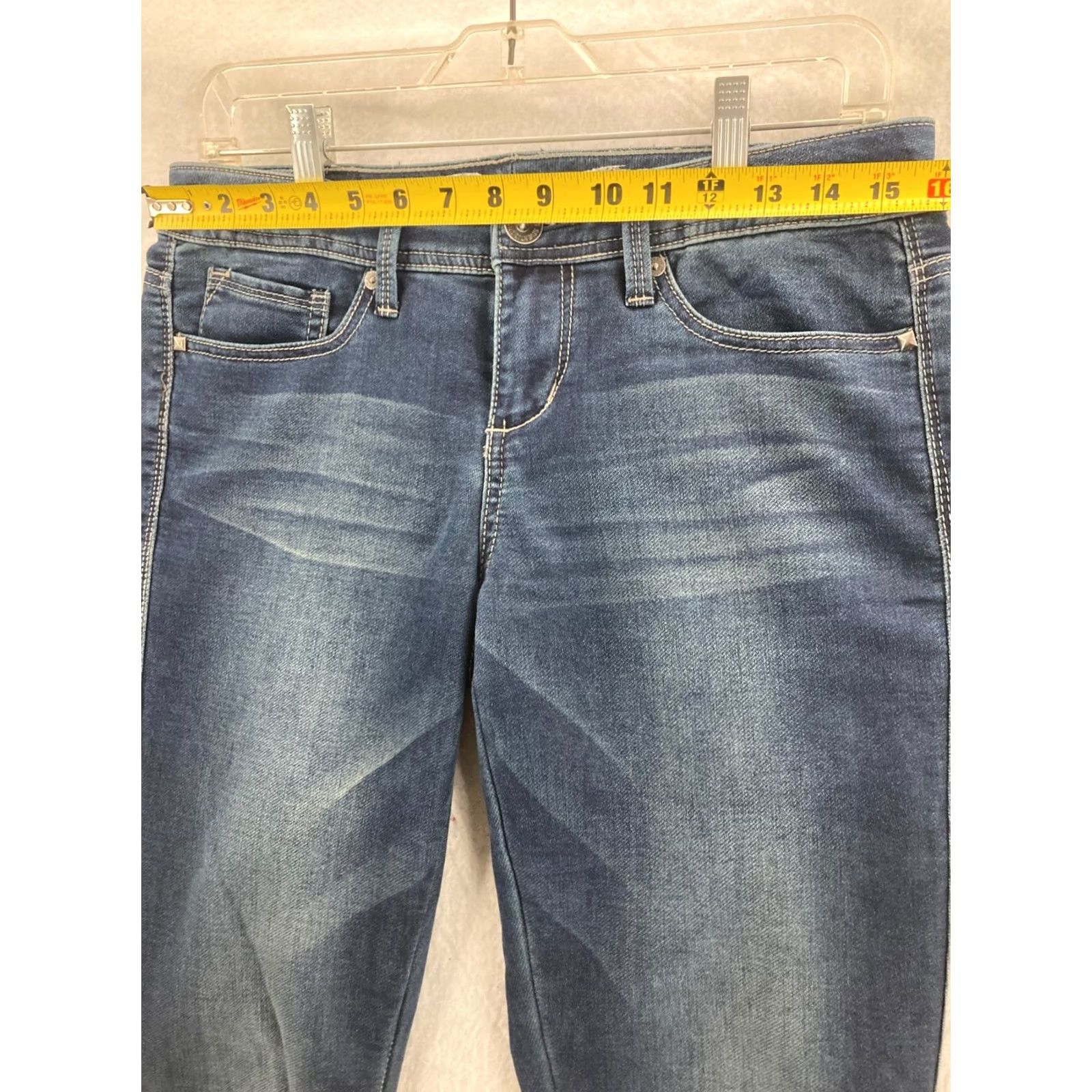 Vintage Seven7 Premium Straight Jeans Womens 4 Blue Denim Stretch Mid-Rise Slim 5-Pocket Design Bags/Suspenders Notation? Size 27" / US 4 / IT 40 - 2 Thumbnail